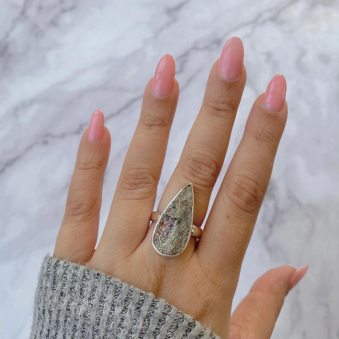 Spectropyrite Druzy Adjustable Ring-(SPD-R-6)