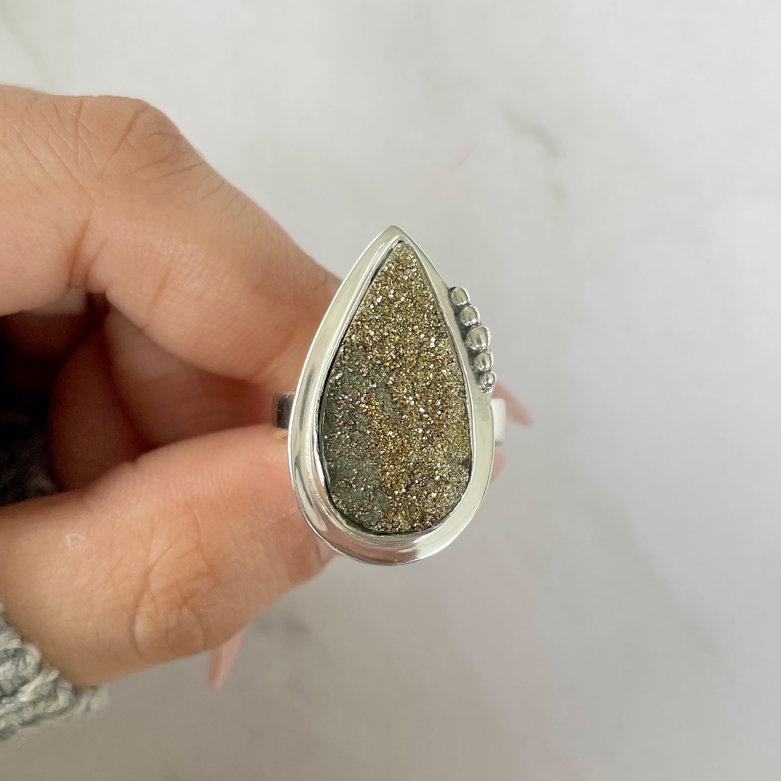 Spectropyrite Druzy Adjustable Ring-(SPD-R-60.)