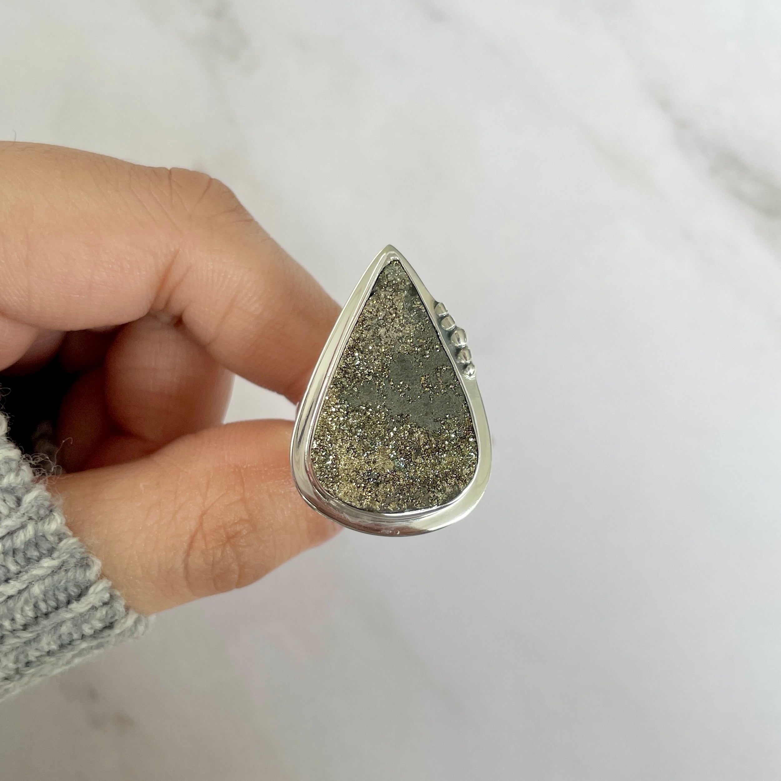 Spectropyrite Druzy Adjustable Ring-(SPD-R-61.)