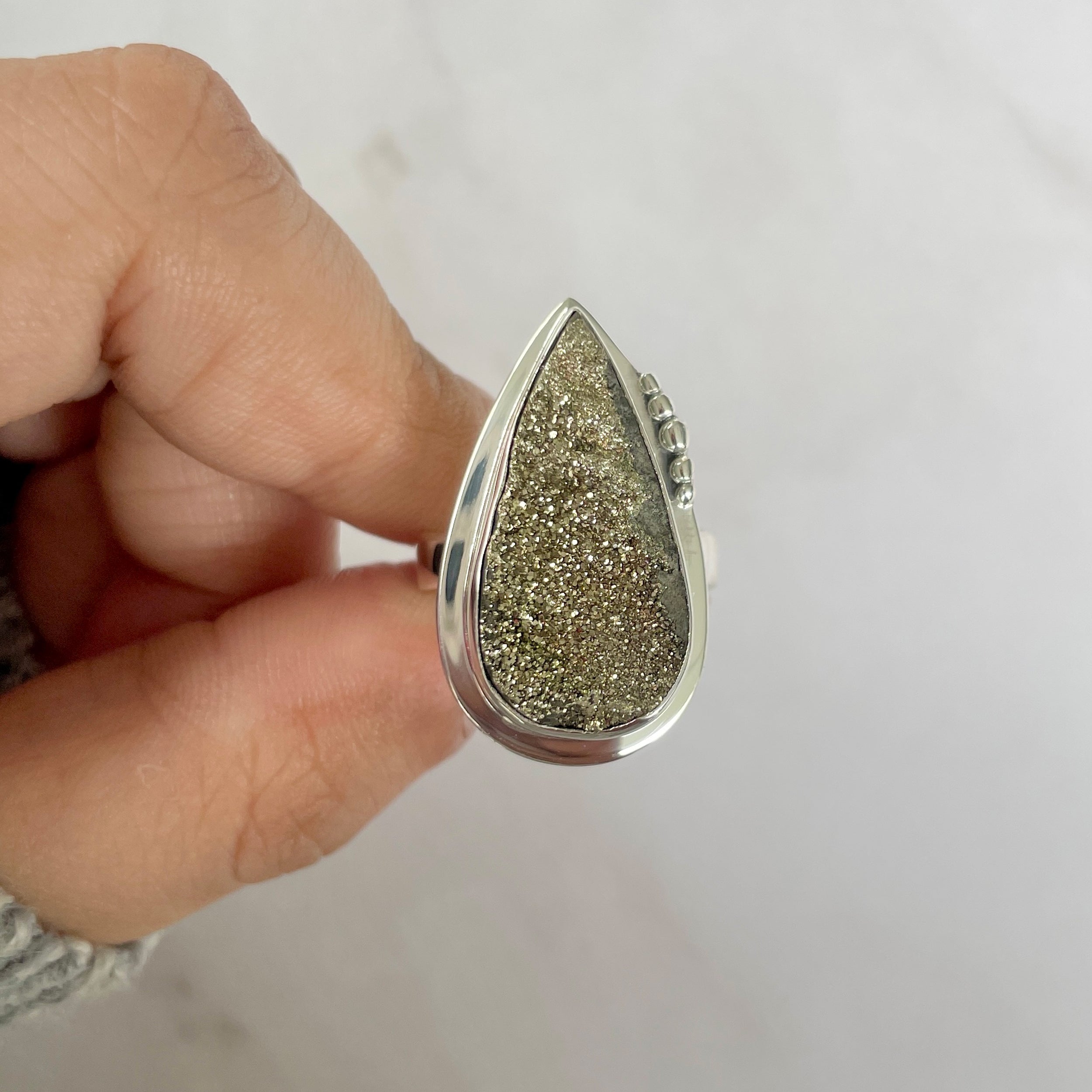 Spectropyrite Druzy Adjustable Ring-(SPD-R-62.)