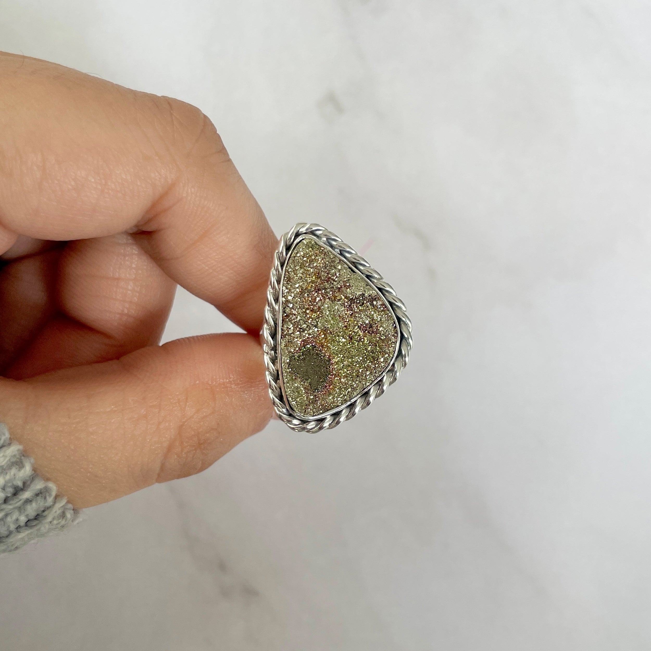 Spectropyrite Druzy Adjustable Ring-(SPD-R-63.)
