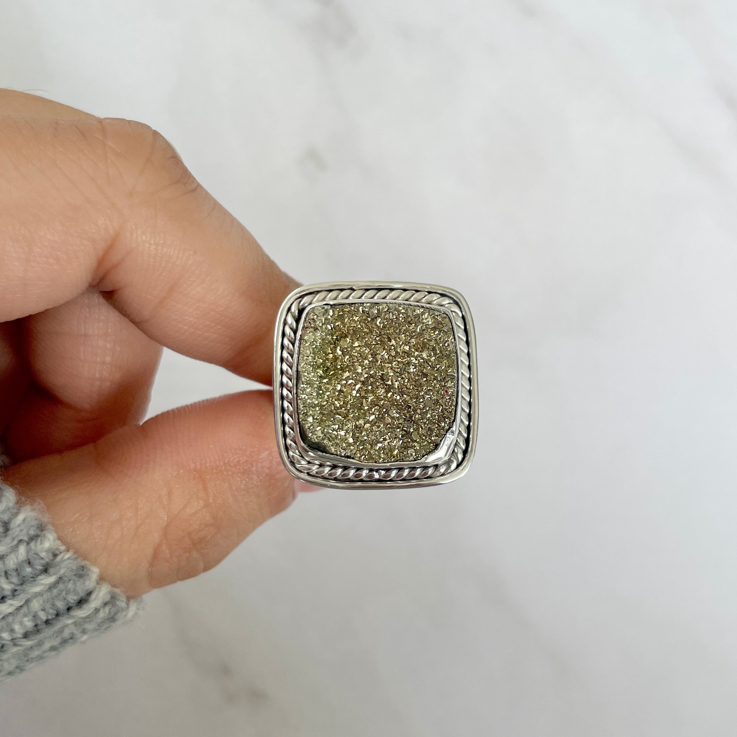 Spectropyrite Druzy Adjustable Ring-(SPD-R-64.)