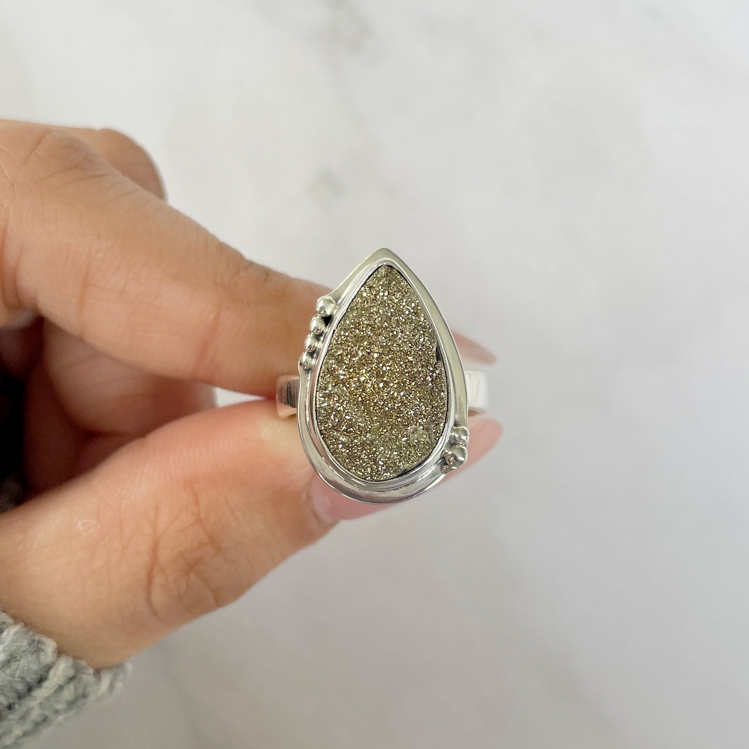 Spectropyrite Druzy Adjustable Ring-(SPD-R-66.)