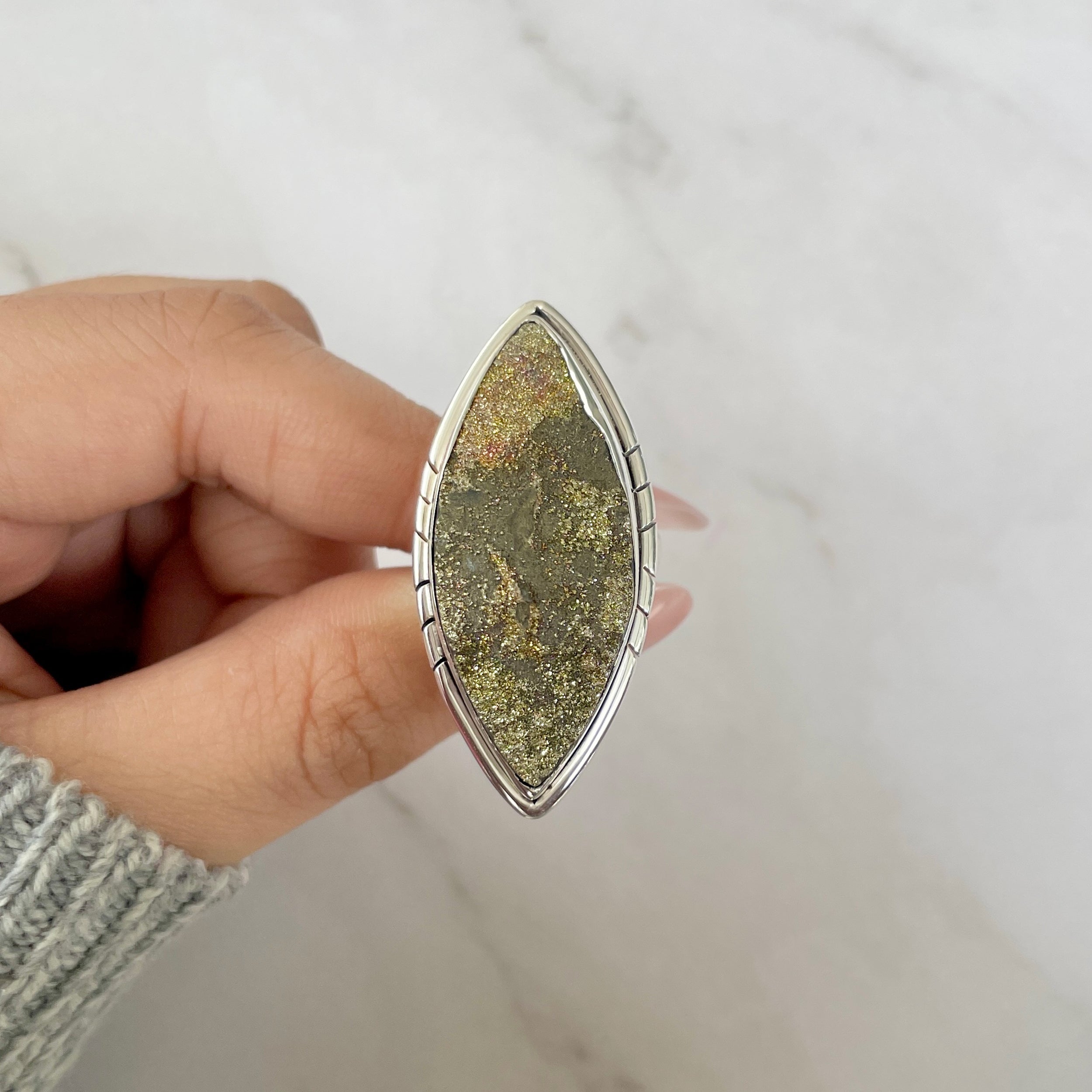 Spectropyrite Druzy Adjustable Ring-(SPD-R-67.)