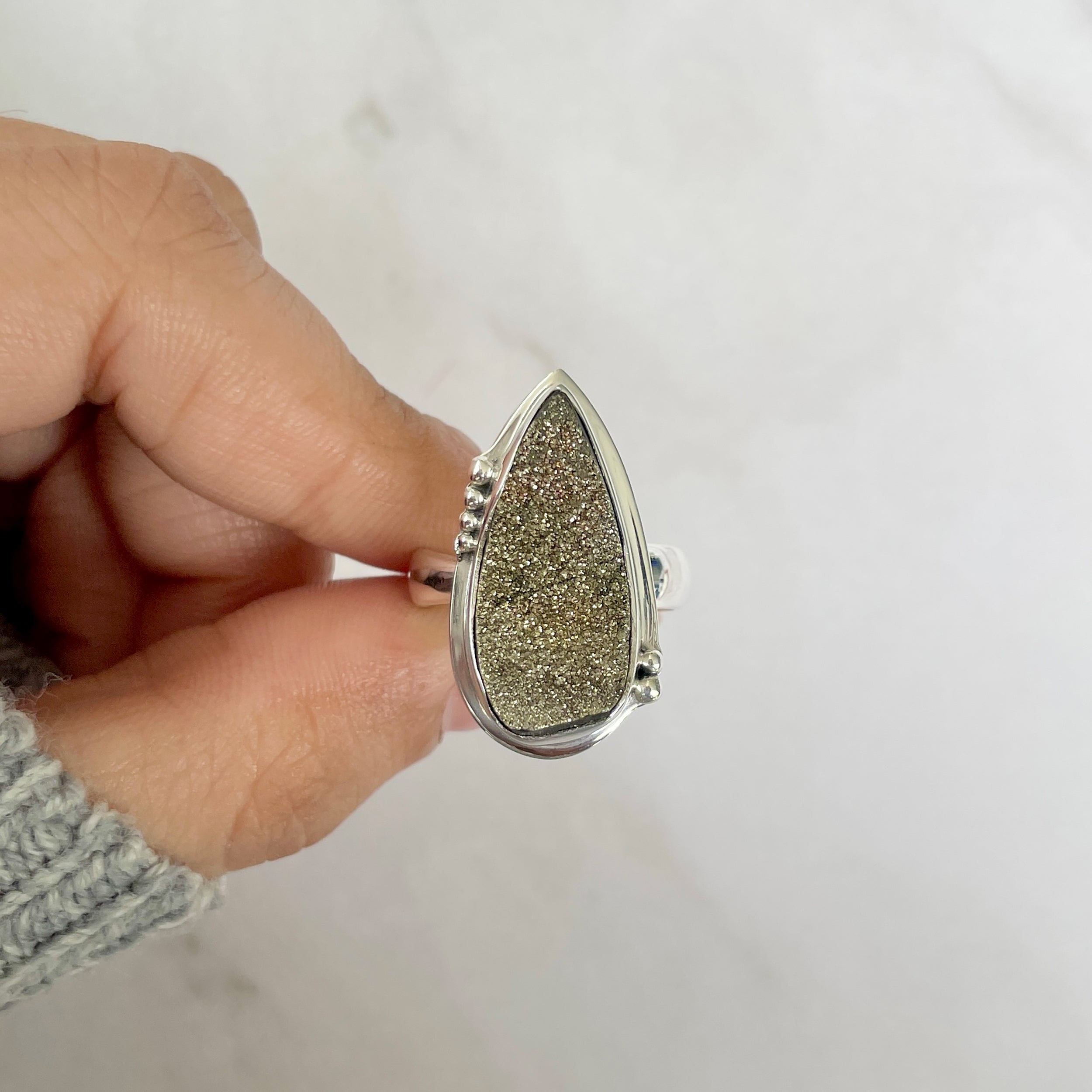 Spectropyrite Druzy Adjustable Ring-(SPD-R-69.)