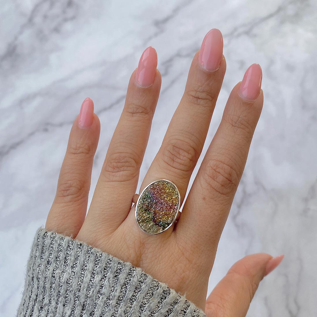 Spectropyrite Druzy Adjustable Ring-(SPD-R-7)