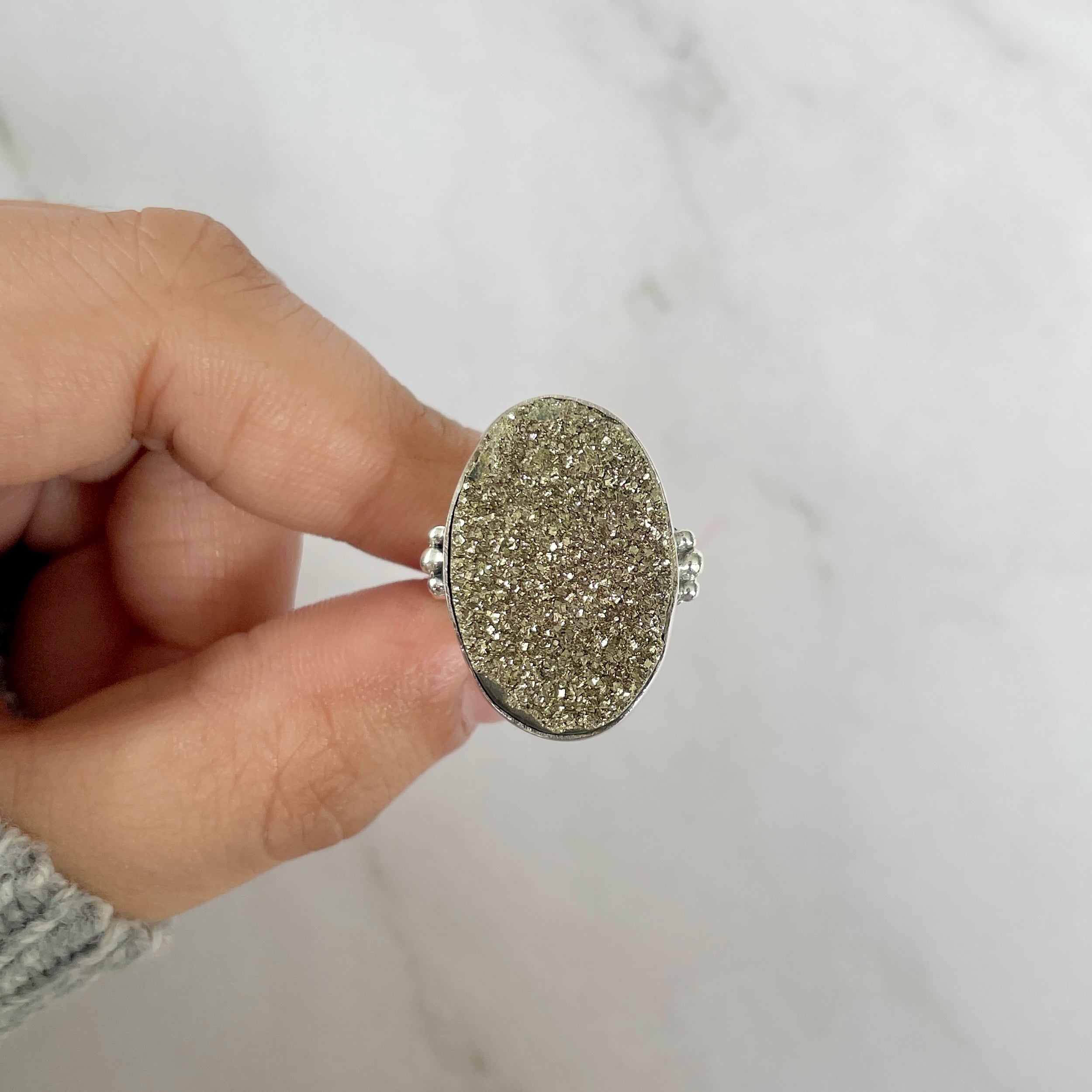 Spectropyrite Druzy Adjustable Ring-(SPD-R-70.)