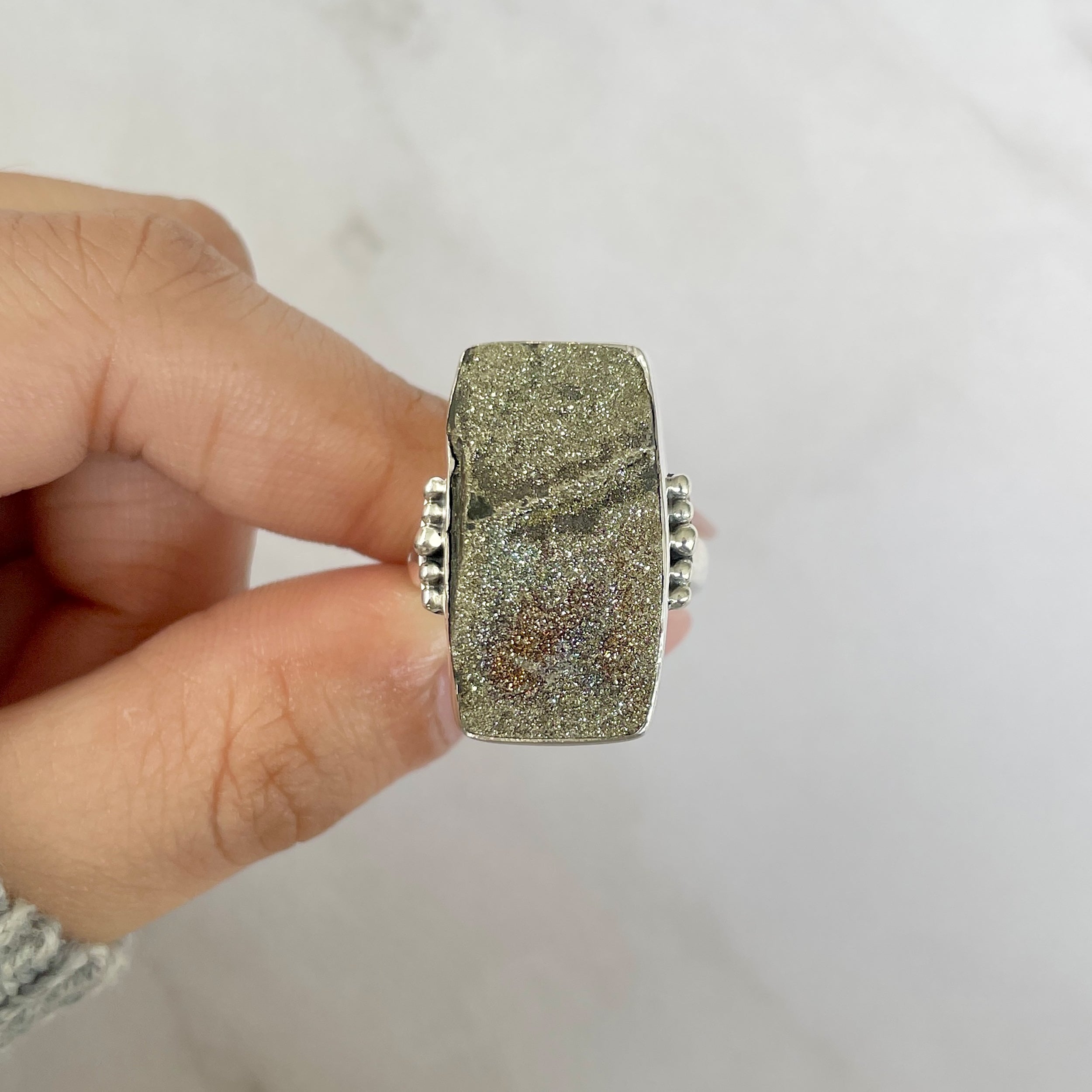 Spectropyrite Druzy Adjustable Ring-(SPD-R-71.)