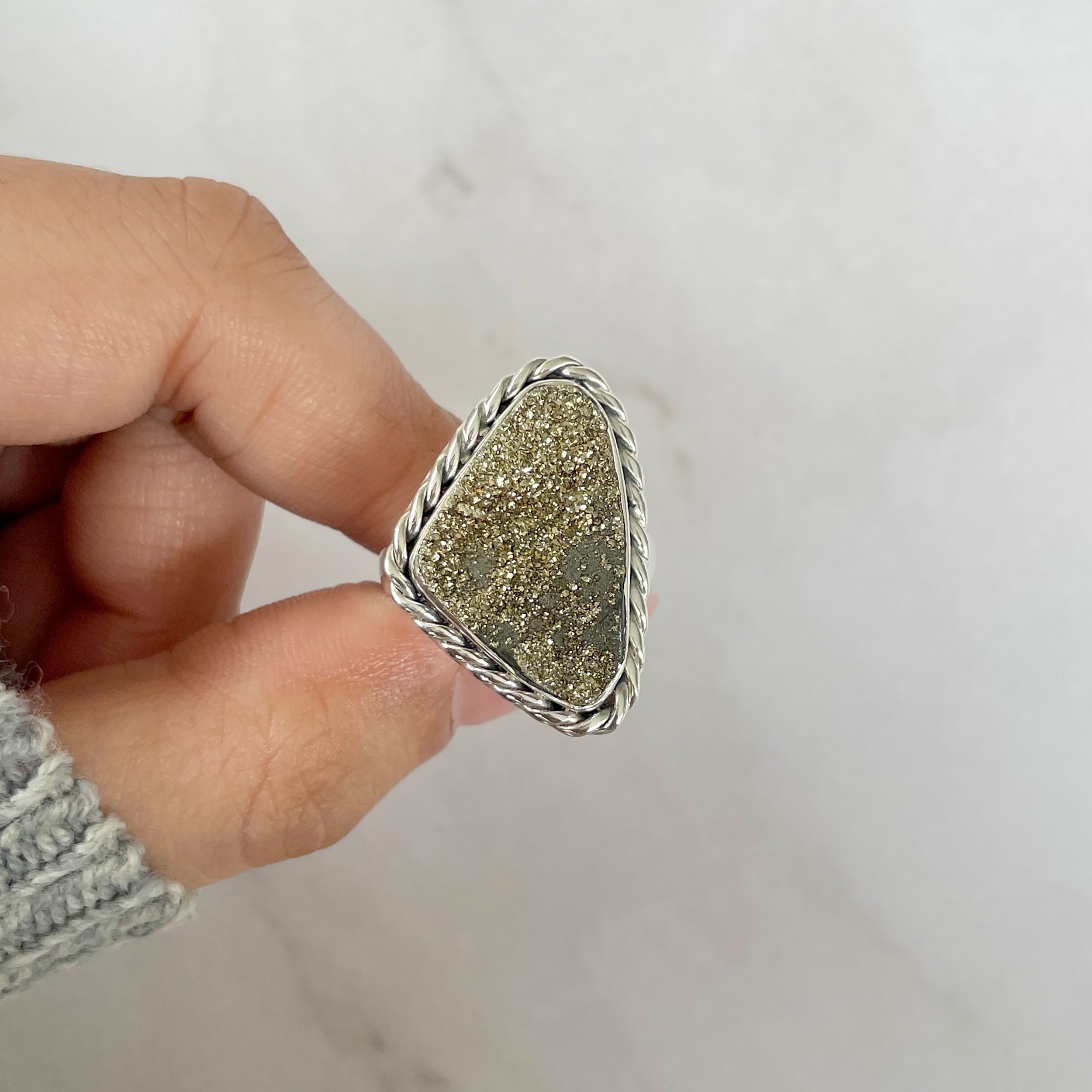 Spectropyrite Druzy Adjustable Ring-(SPD-R-72.)