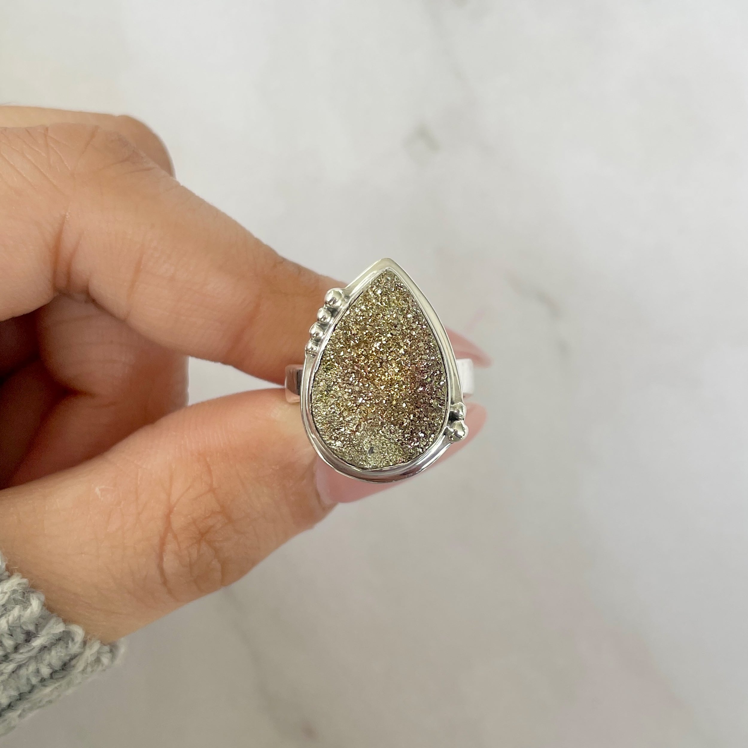 Spectropyrite Druzy Ring Size 6-(SPD-R-73.)
