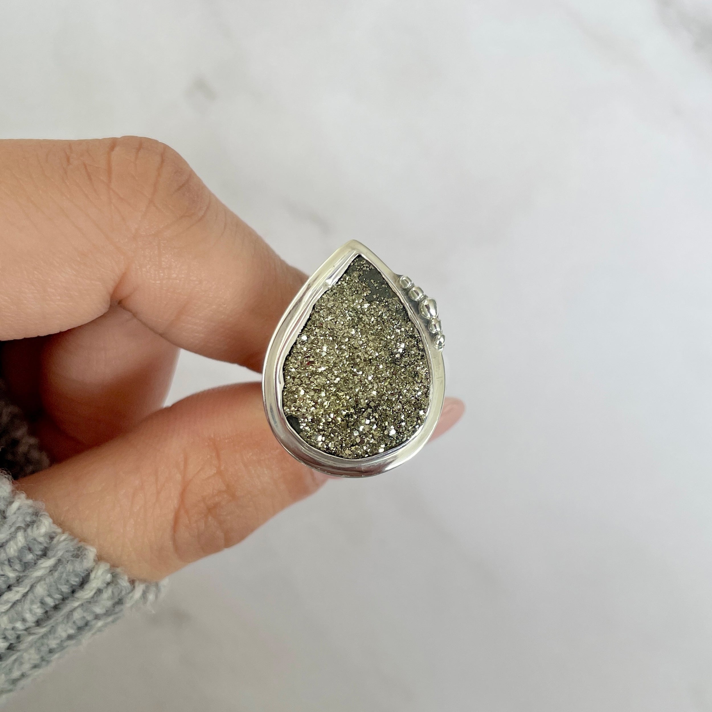 Spectropyrite Druzy Adjustable Ring-(SPD-R-74.)