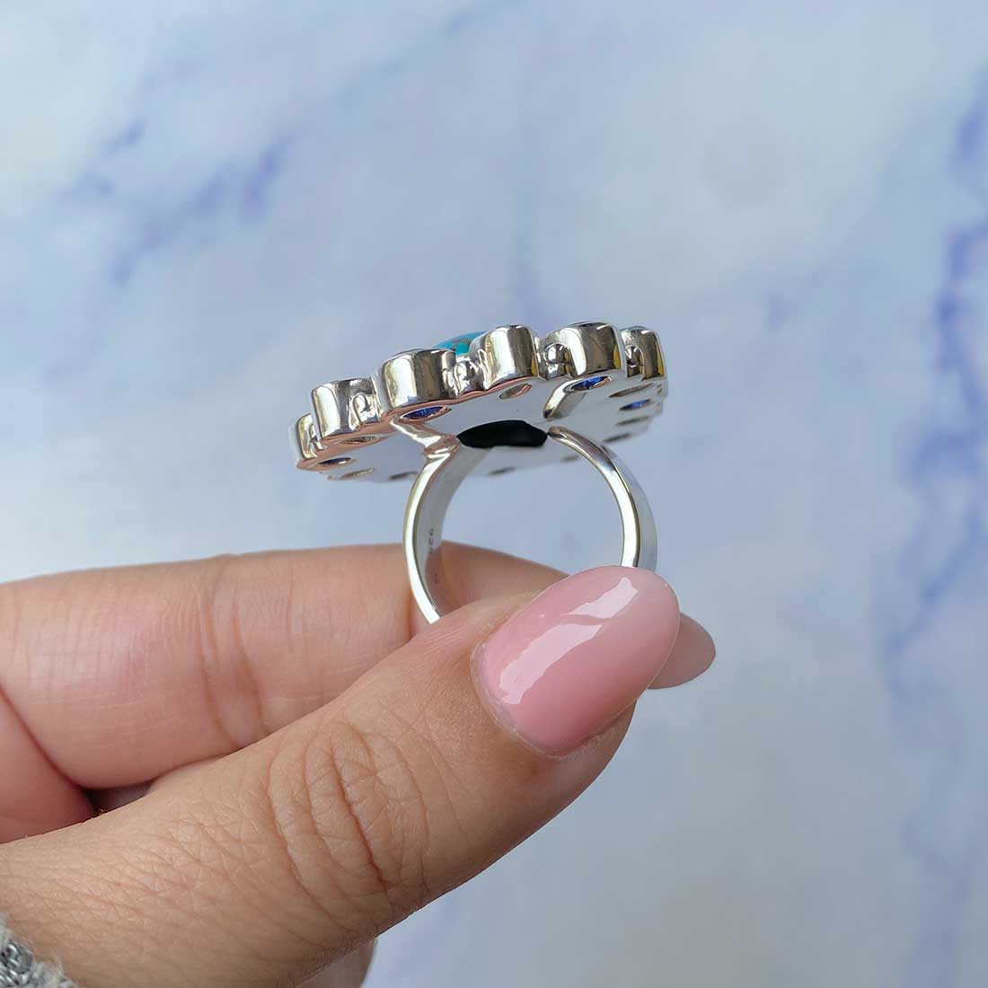 Shattuckite Flower Ring-(STK-FLR-2.)