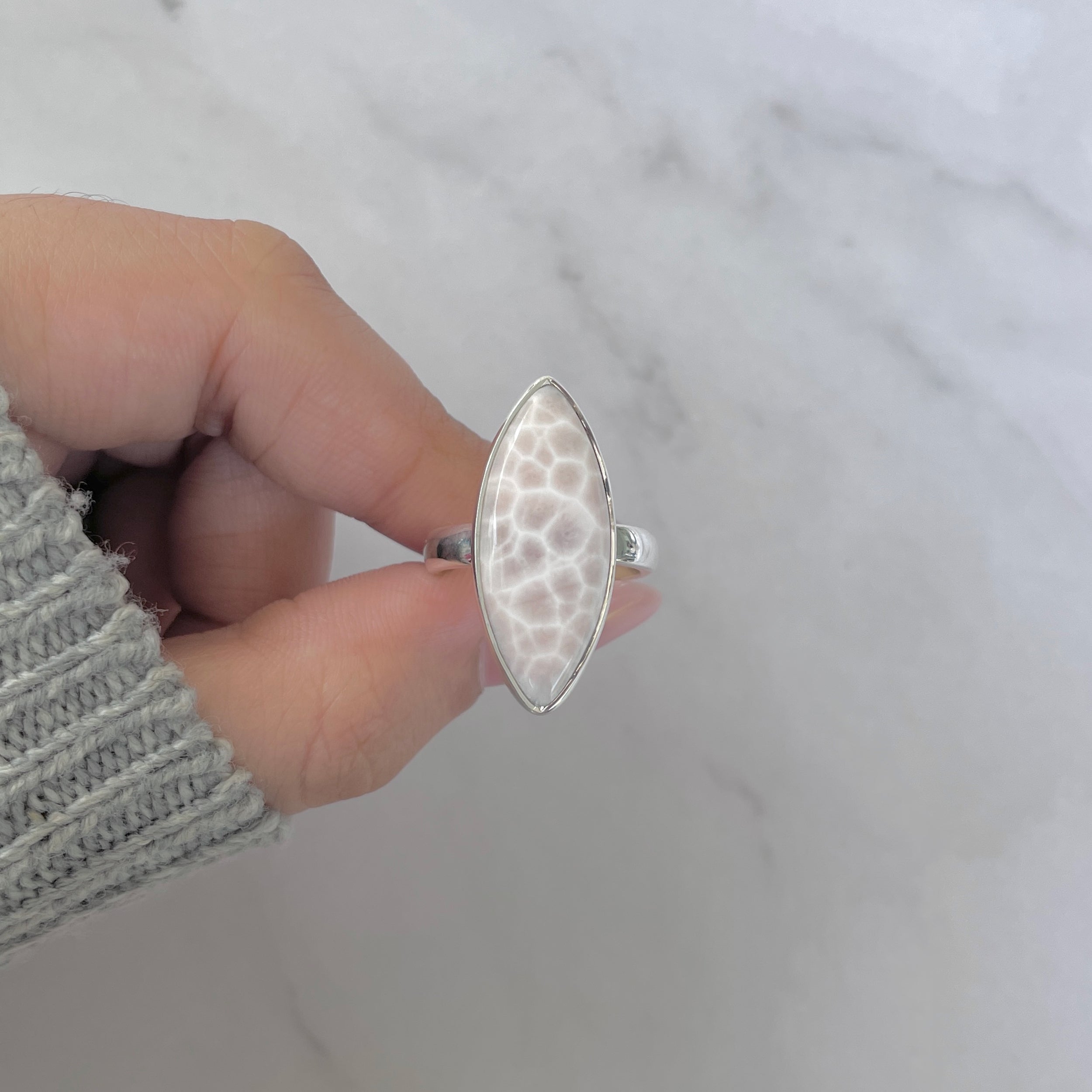 Natural Pink Natrolite / Thomsonite Adjustable Ring-(THS-R-100.)