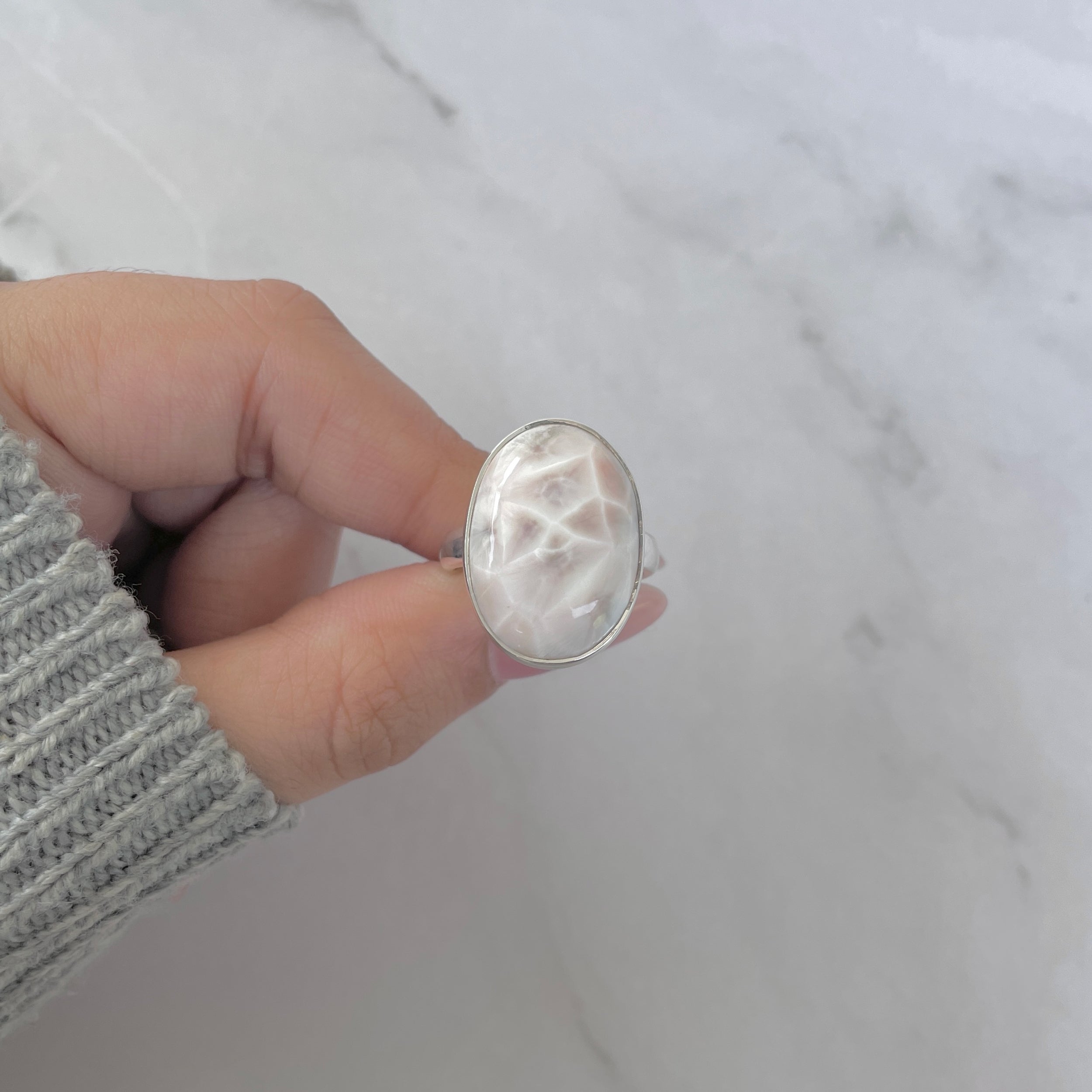 Natural Pink Natrolite / Thomsonite Adjustable Ring-(THS-R-102.)