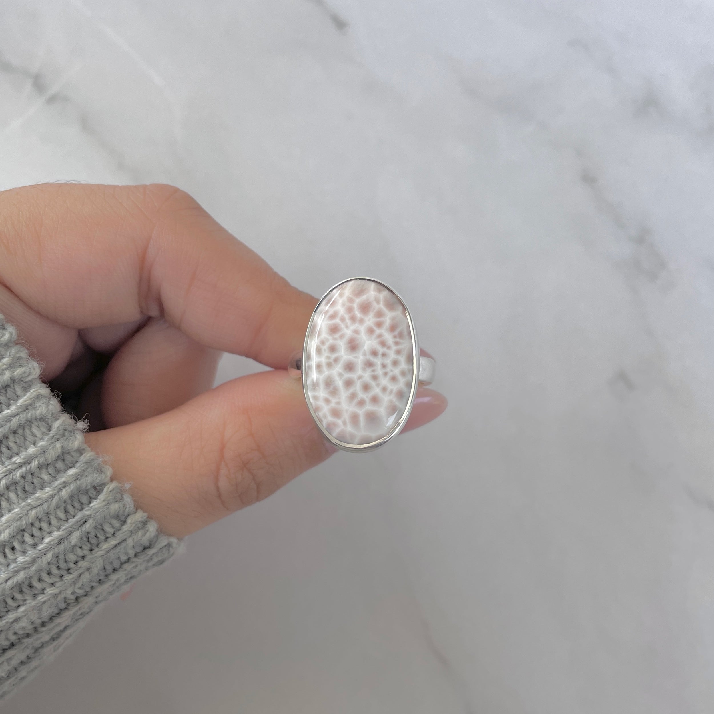 Natural Pink Natrolite / Thomsonite Adjustable Ring-(THS-R-103.)