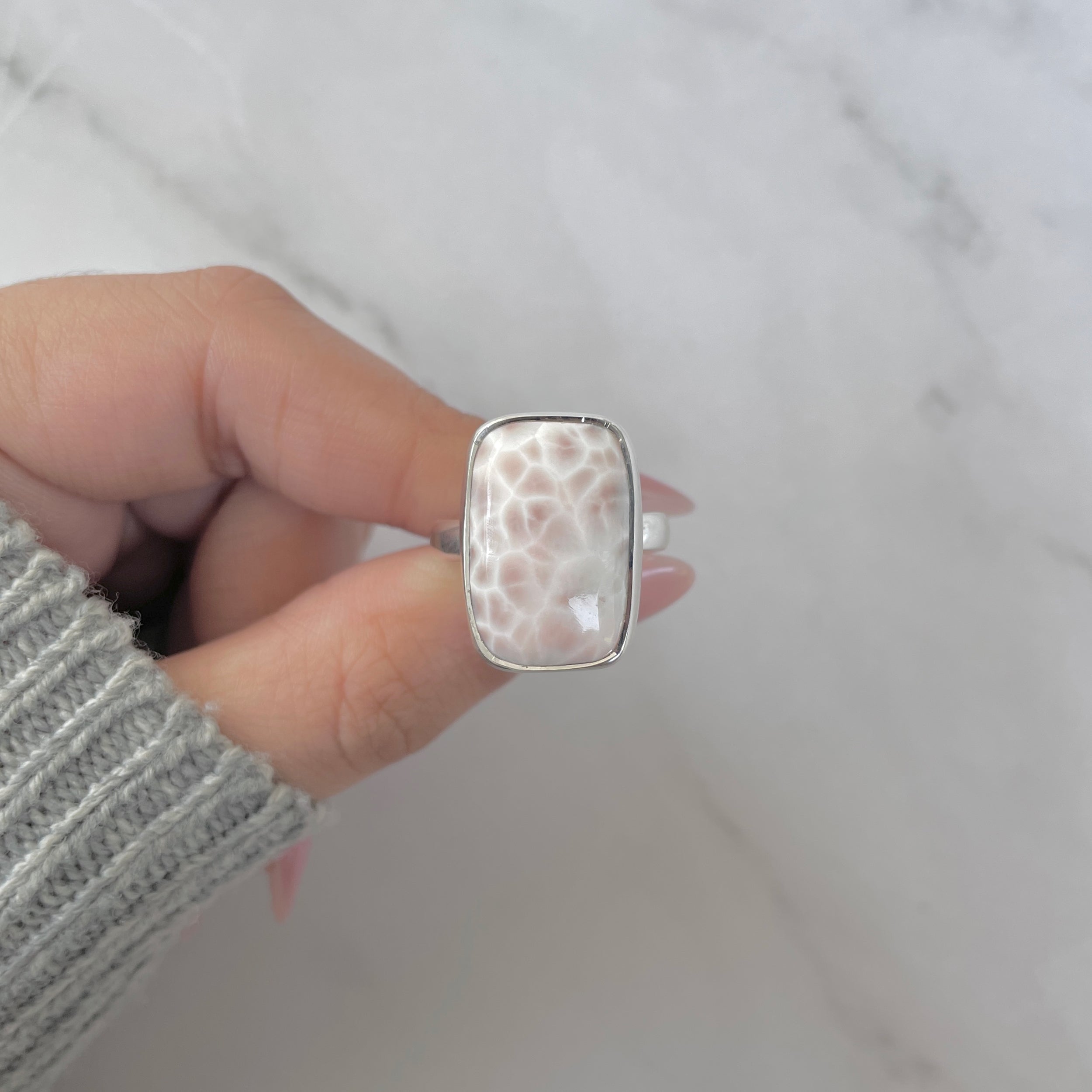 Natural Pink Natrolite / Thomsonite Adjustable Ring-(THS-R-104.)