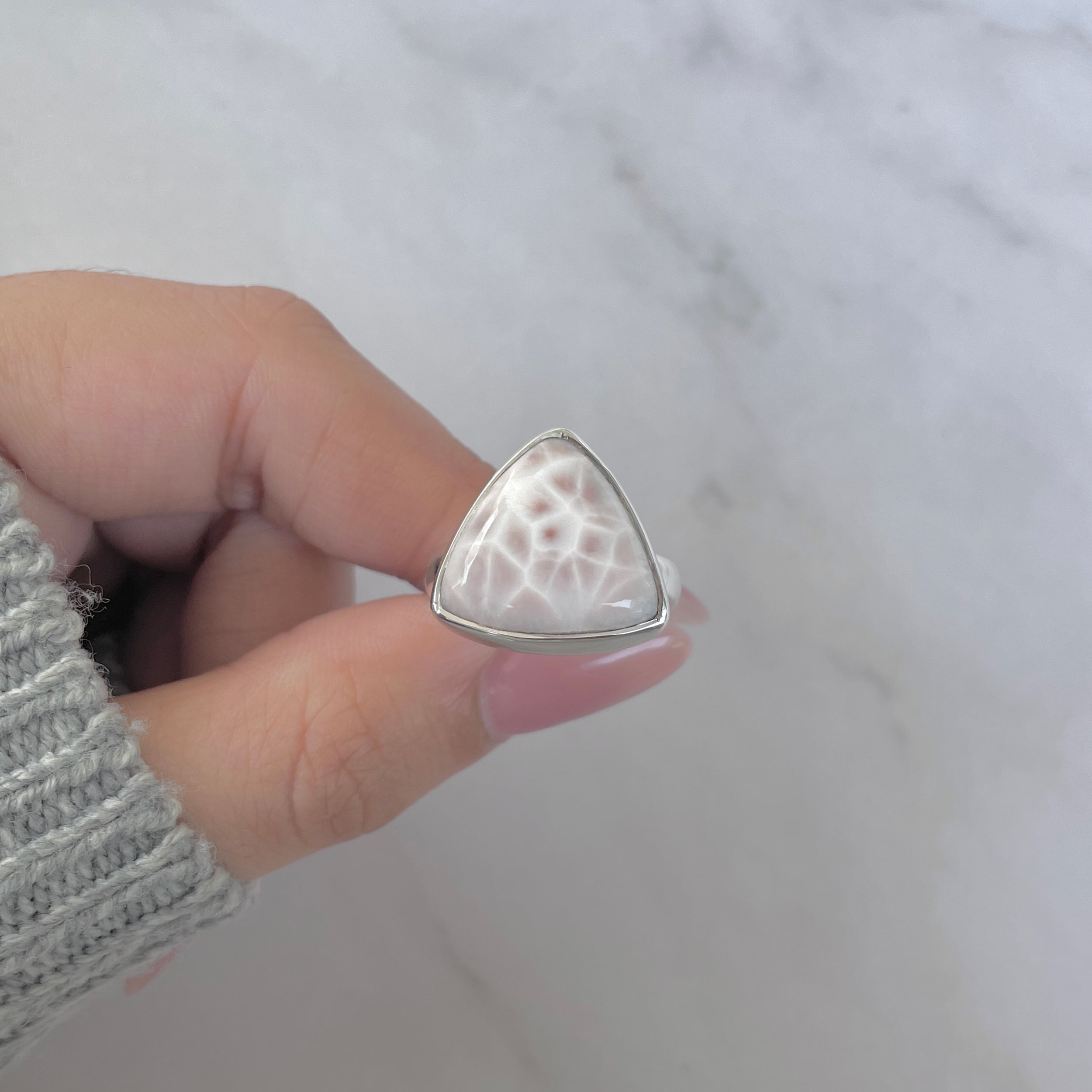 Natural Pink Natrolite / Thomsonite Adjustable Ring-(THS-R-105.)