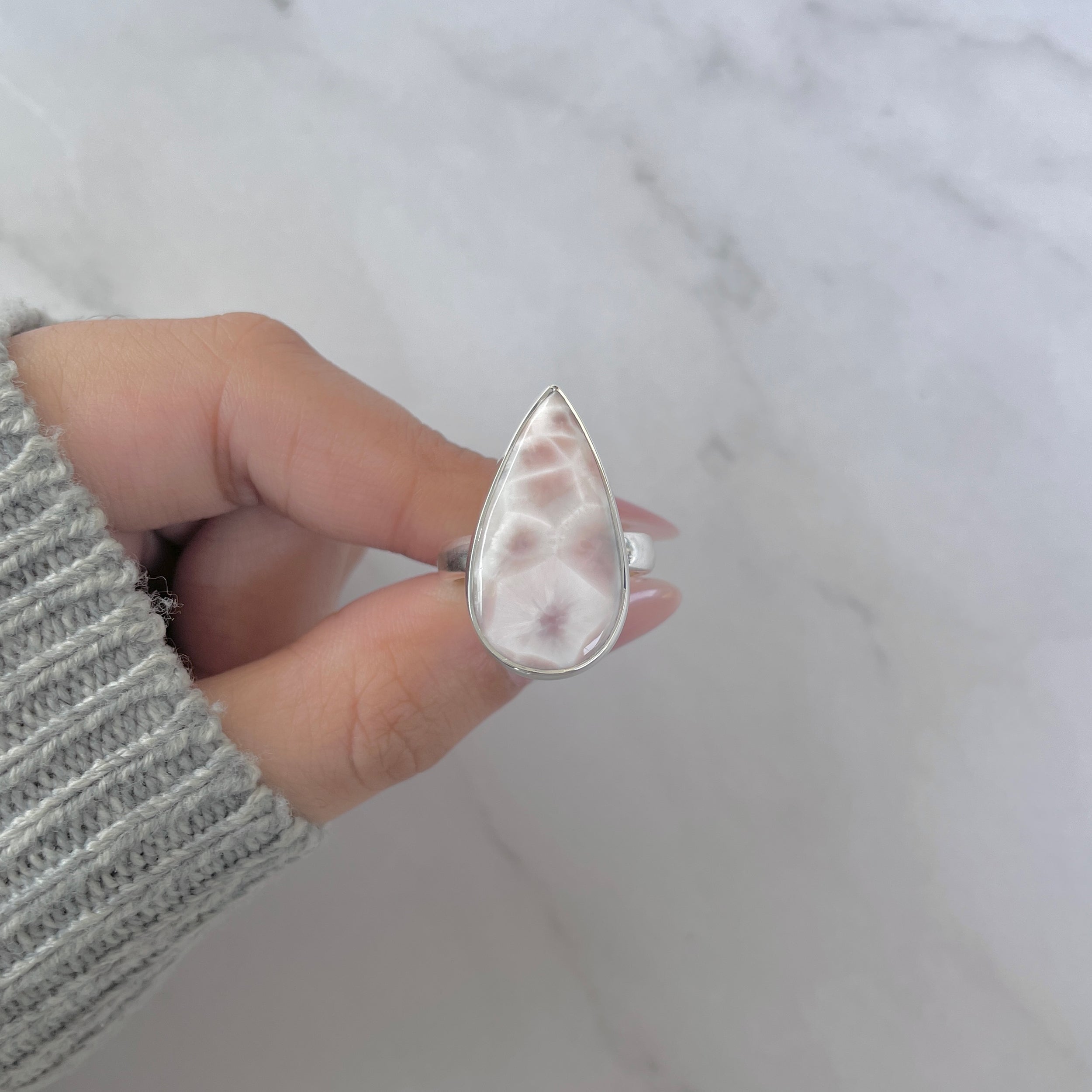 Natural Pink Natrolite / Thomsonite Adjustable Ring-(THS-R-106.)