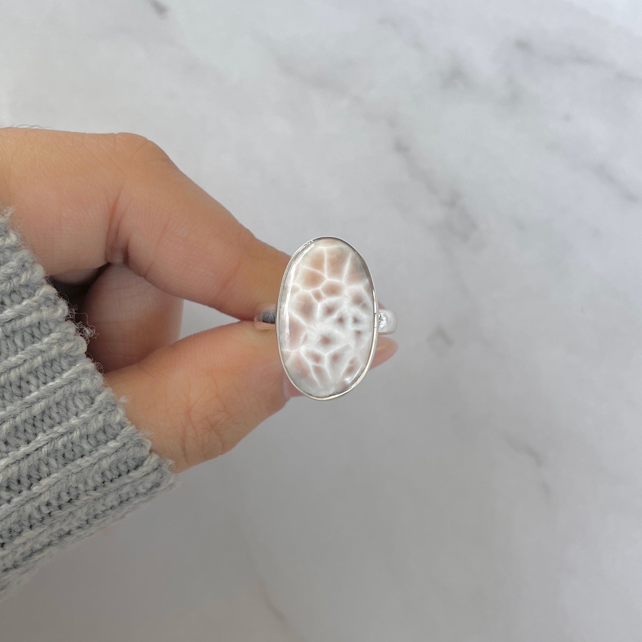 Natural Pink Natrolite / Thomsonite Adjustable Ring-(THS-R-107.)