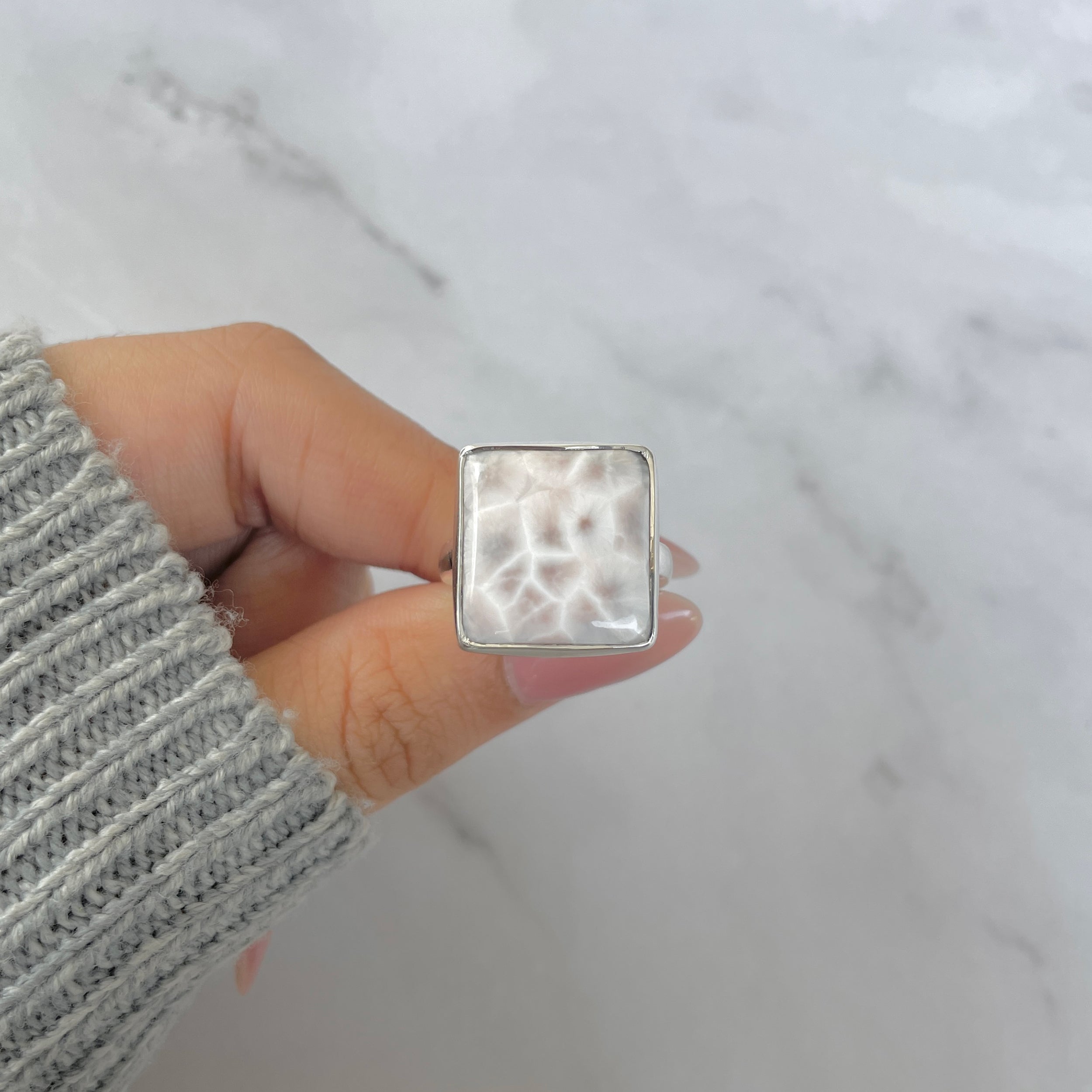 Natural Pink Natrolite / Thomsonite Adjustable Ring-(THS-R-108.)