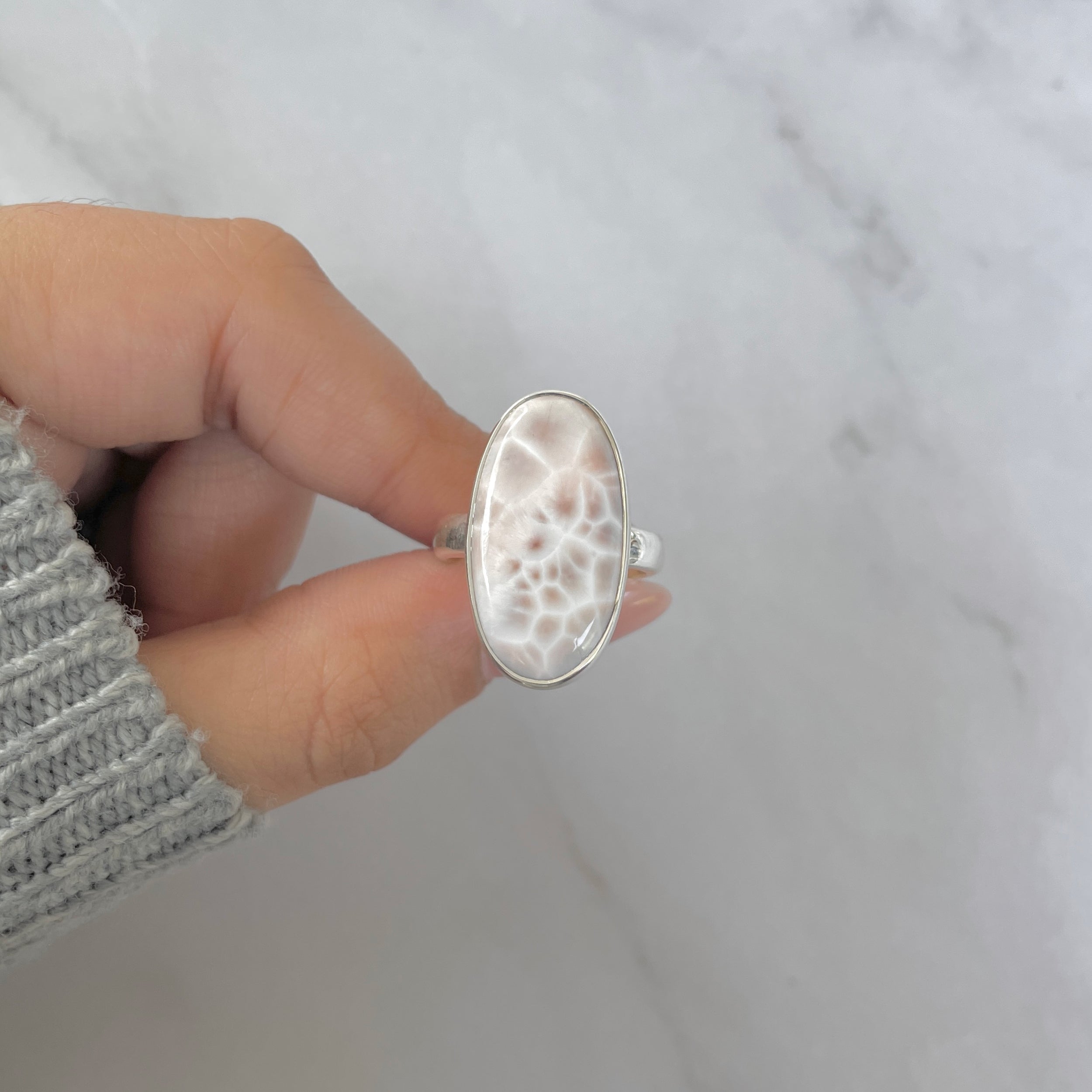 Natural Pink Natrolite / Thomsonite Adjustable Ring-(THS-R-109.)