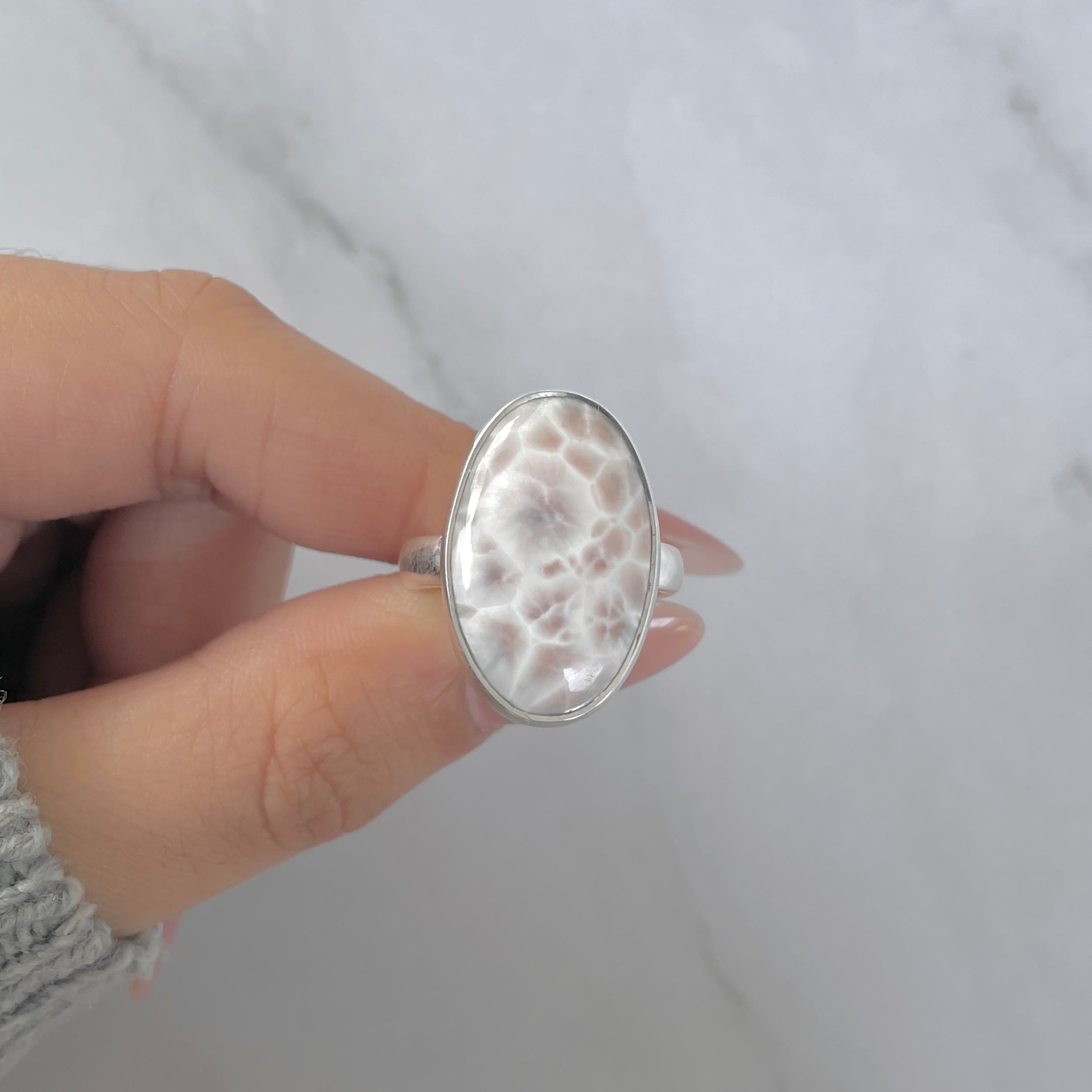 Natural Pink Natrolite / Thomsonite Adjustable Ring-(THS-R-110.)