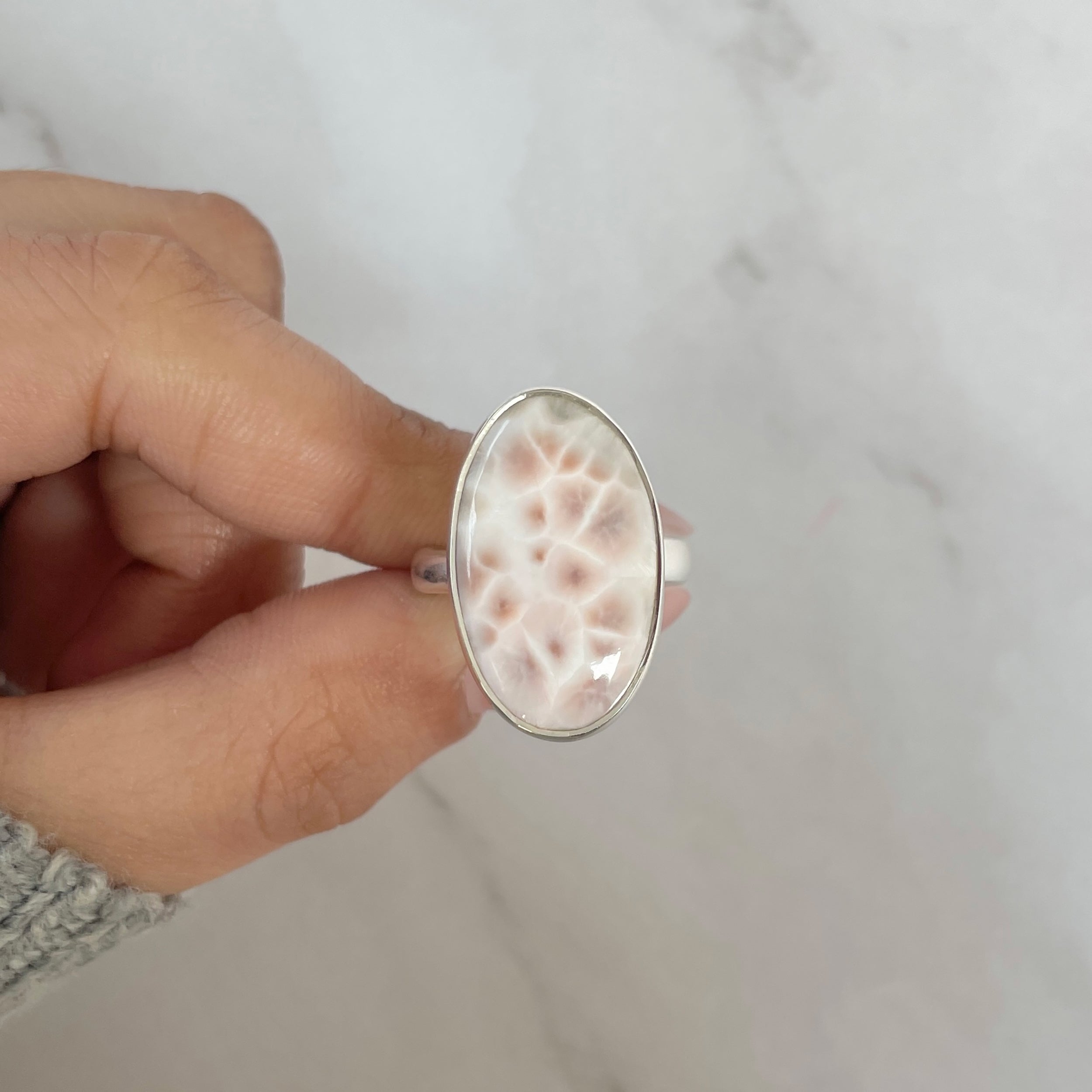 Natural Pink Natrolite / Thomsonite Ring-(THS-R-45.)