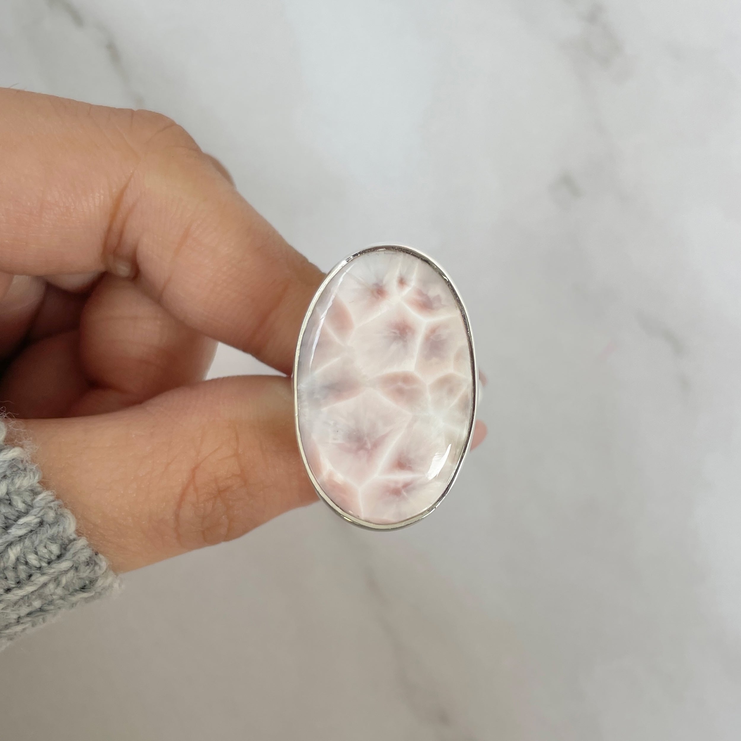 Natural Pink Natrolite / Thomsonite Ring-(THS-R-49.)