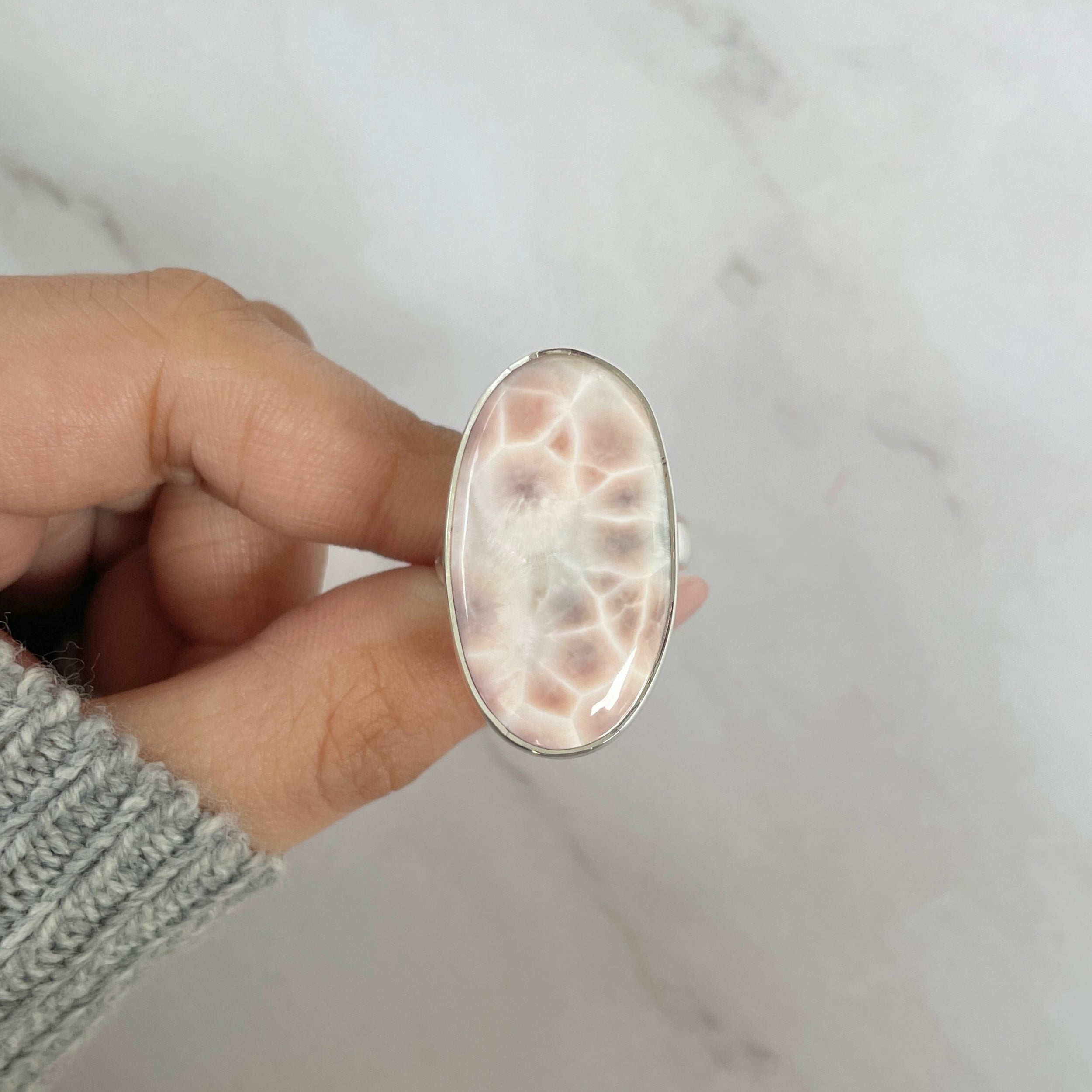 Natural Pink Natrolite / Thomsonite Ring-(THS-R-51.)