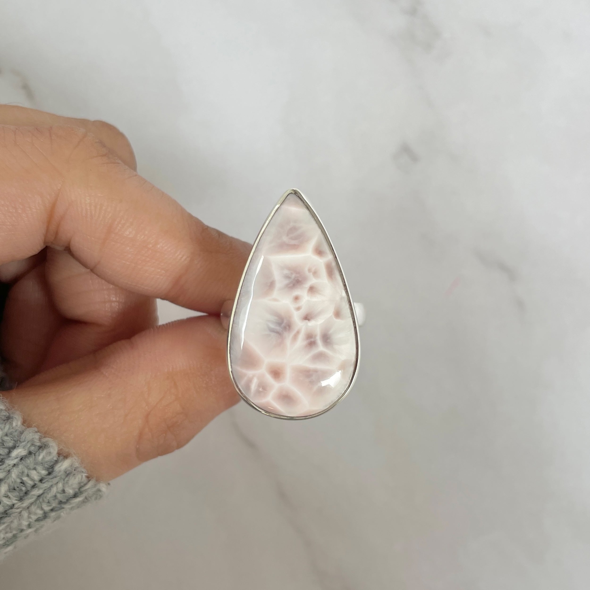 Natural Pink Natrolite / Thomsonite Ring-(THS-R-52.)