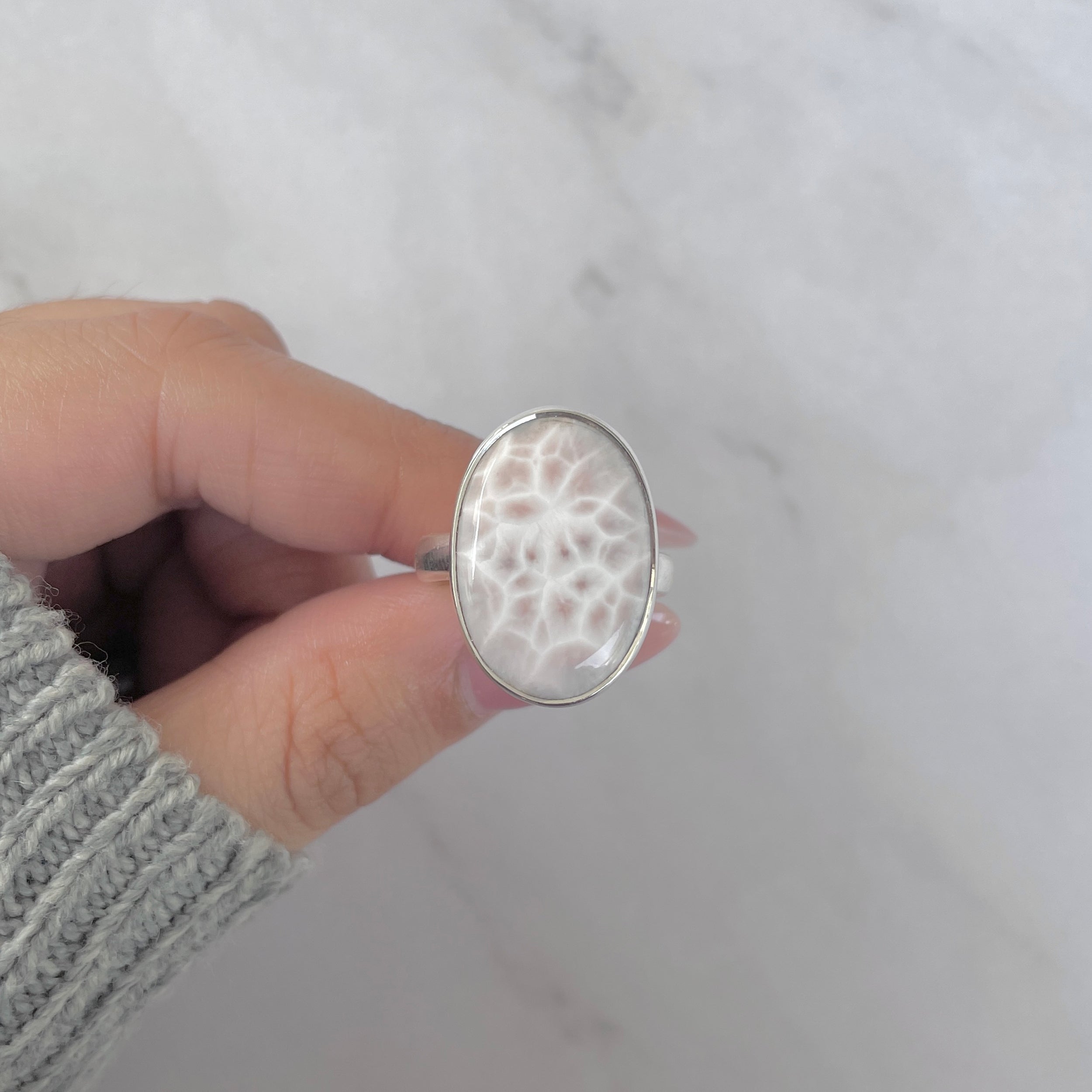 Natural Pink Natrolite / Thomsonite Adjustable Ring-(THS-R-53.)