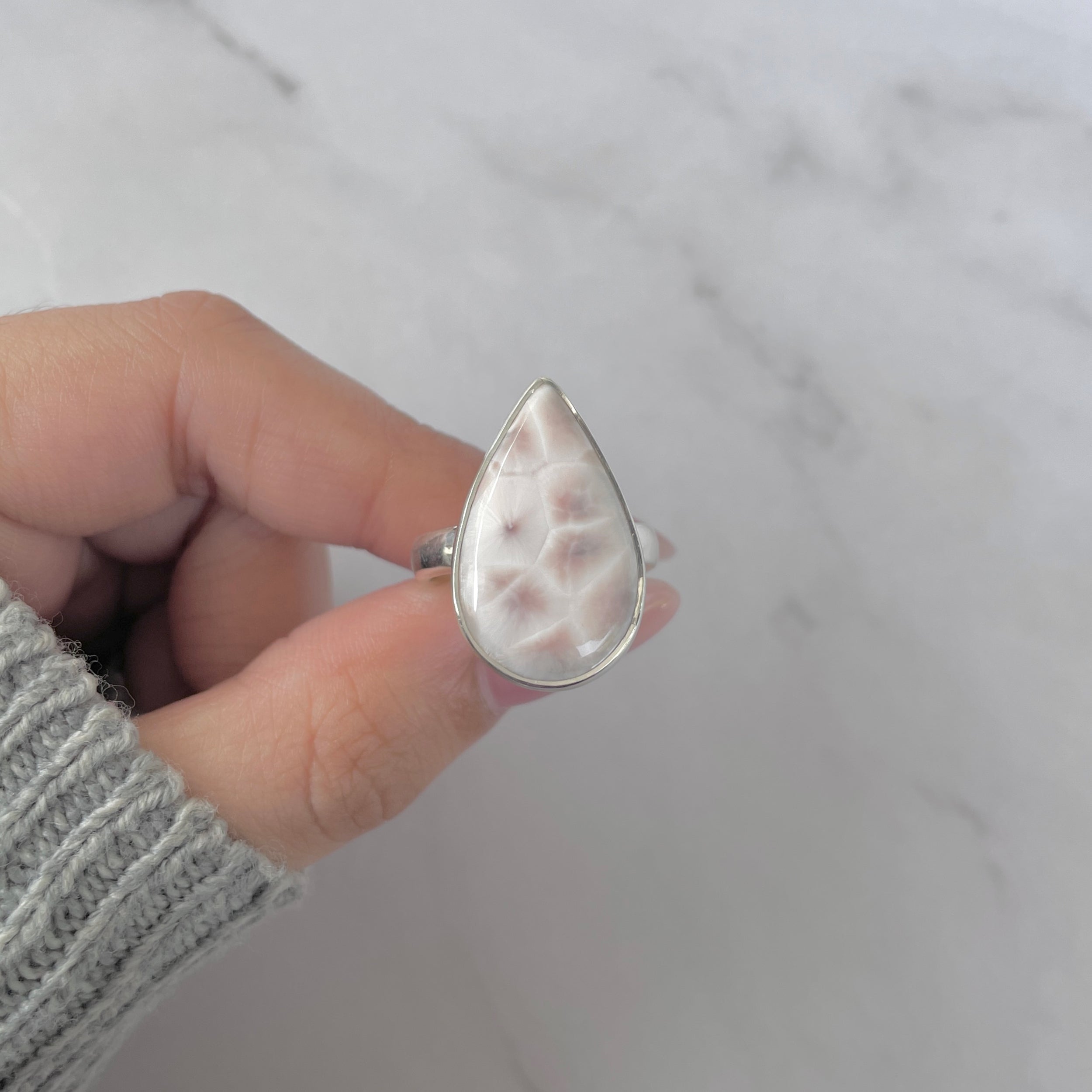 Natural Pink Natrolite / Thomsonite Adjustable Ring-(THS-R-54.)