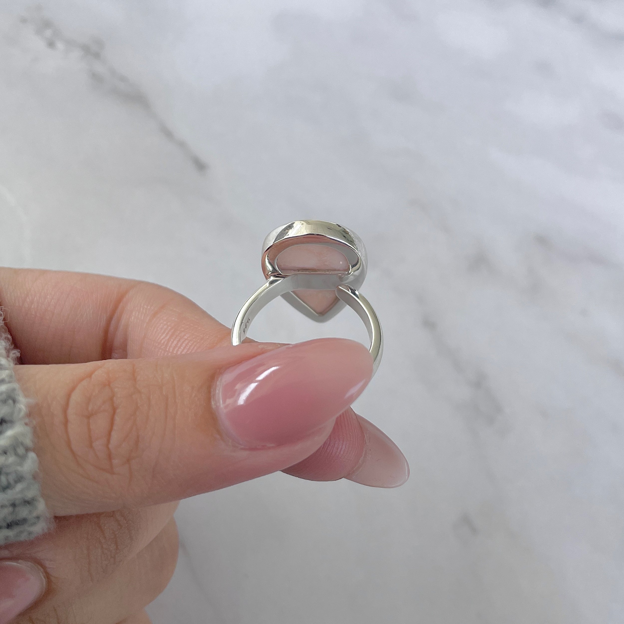 Natural Pink Natrolite / Thomsonite Adjustable Ring-(THS-R-54.)