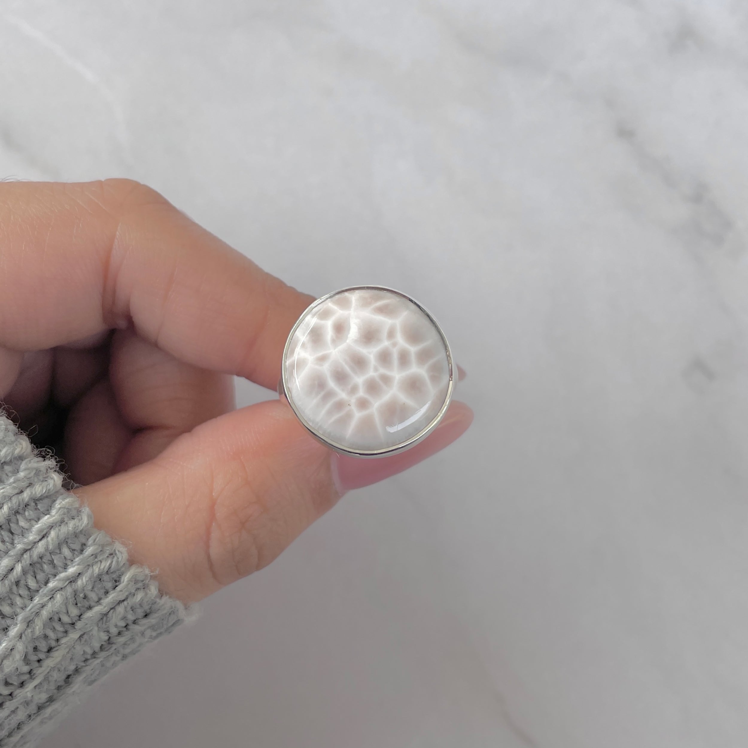 Natural Pink Natrolite / Thomsonite Adjustable Ring-(THS-R-55.)