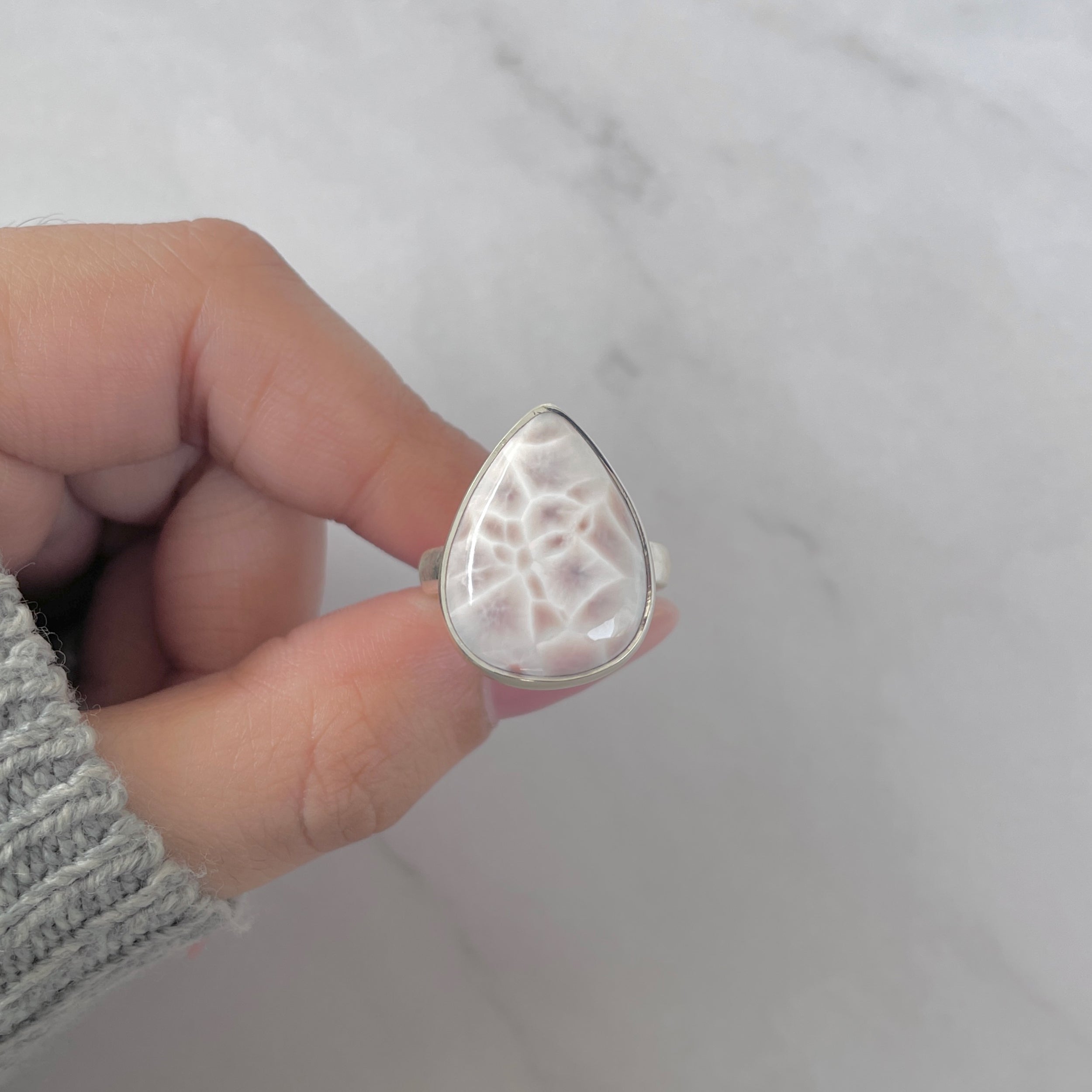 Natural Pink Natrolite / Thomsonite Adjustable Ring-(THS-R-56.)