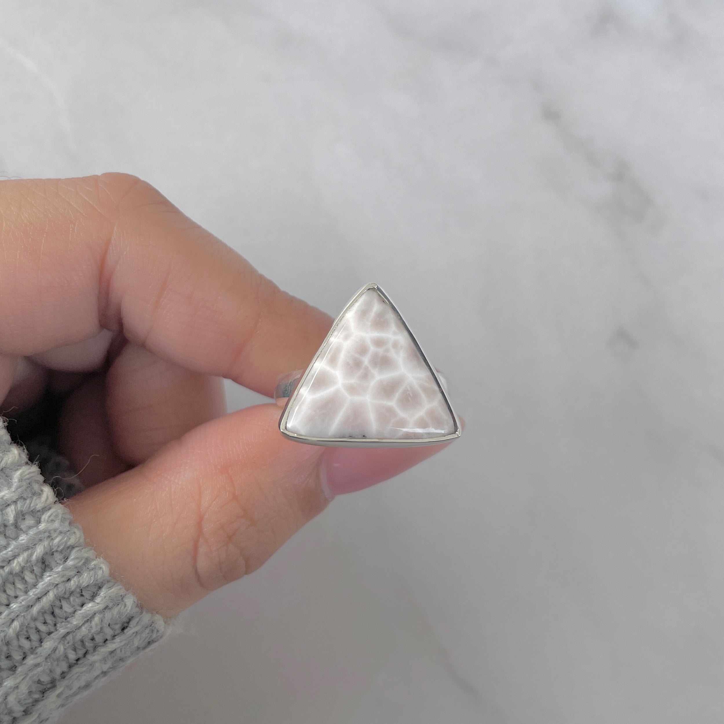 Natural Pink Natrolite / Thomsonite Adjustable Ring-(THS-R-57.)