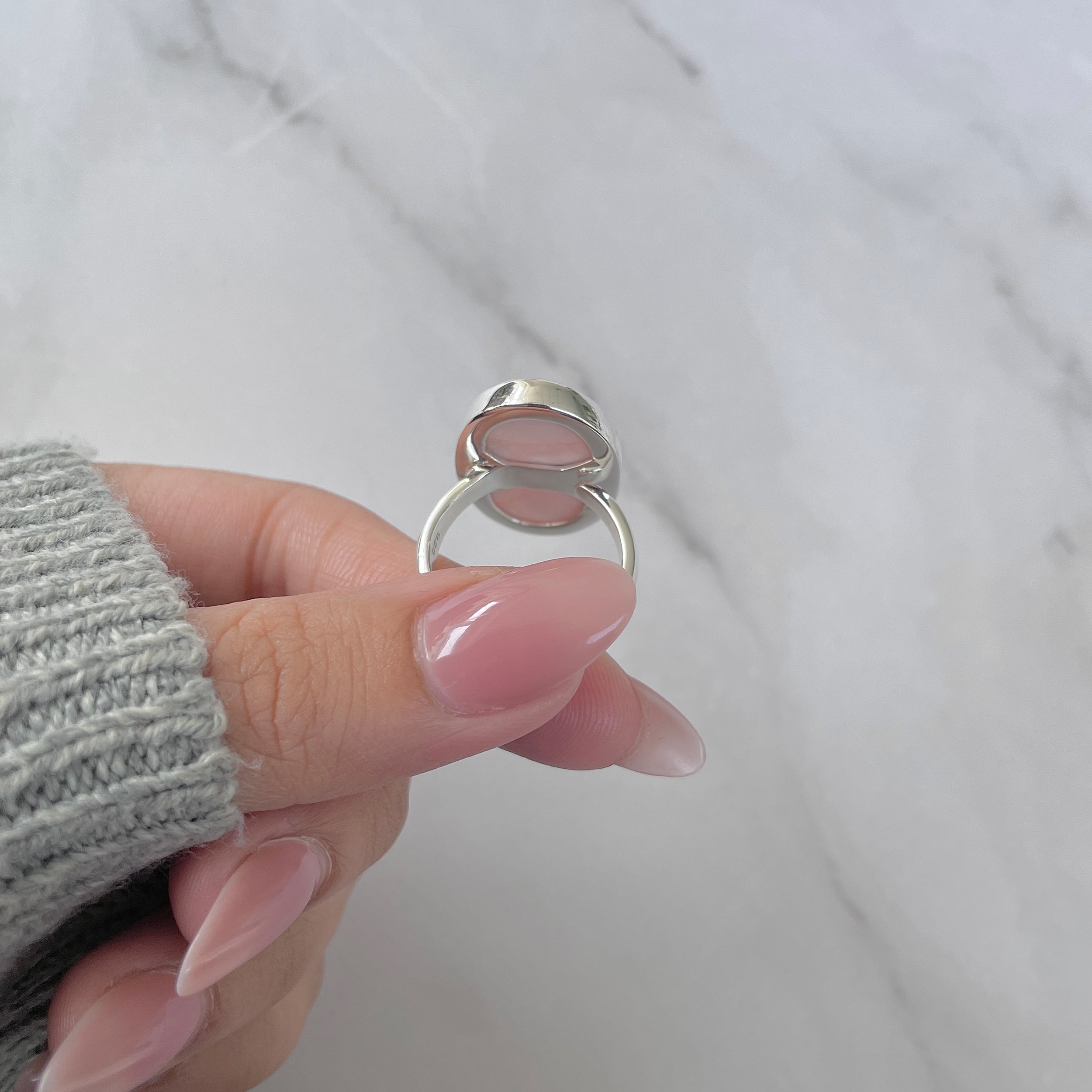 Natural Pink Natrolite / Thomsonite Adjustable Ring-(THS-R-58.)