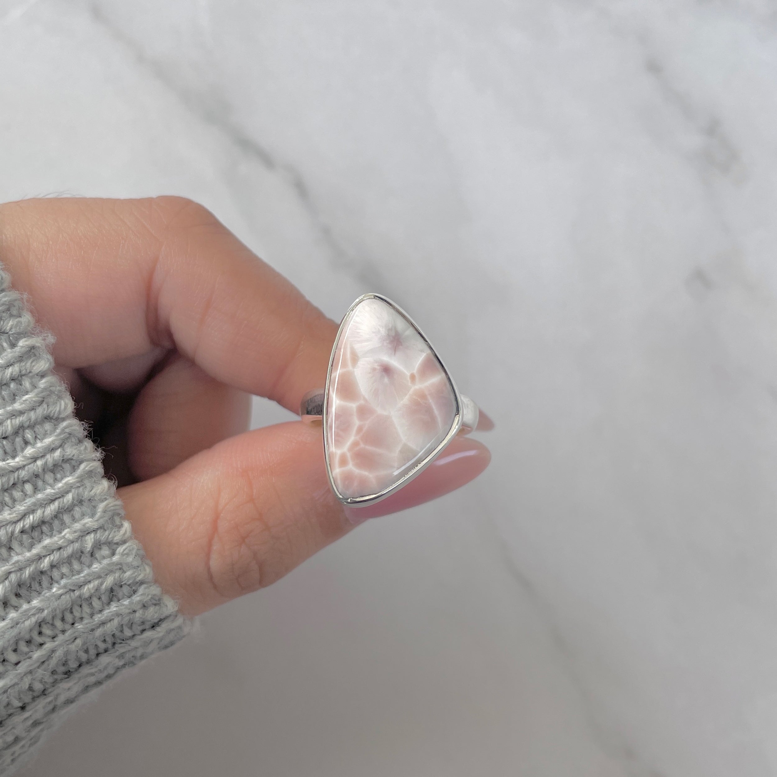 Natural Pink Natrolite / Thomsonite Adjustable Ring-(THS-R-59.)