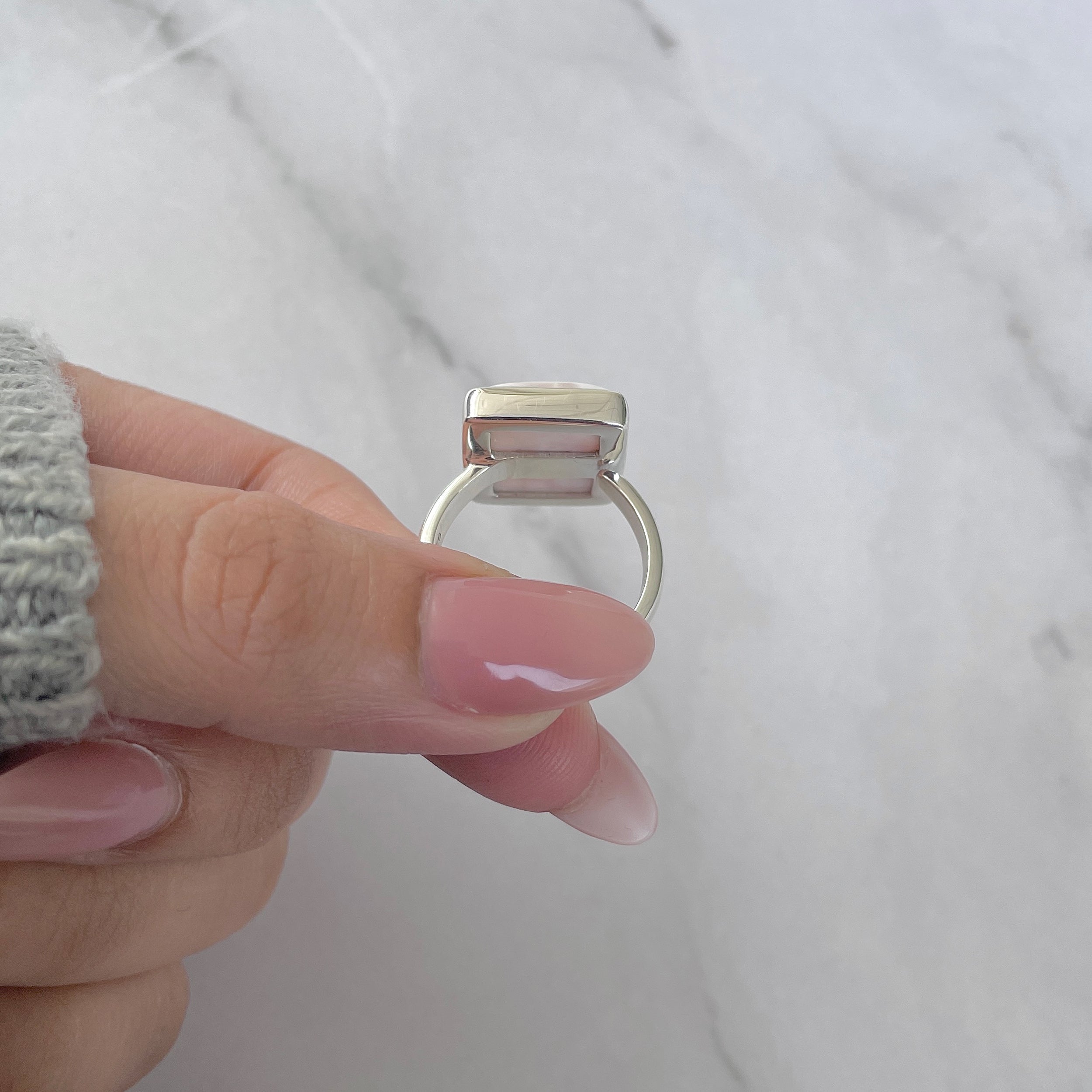 Natural Pink Natrolite / Thomsonite Adjustable Ring-(THS-R-60.)