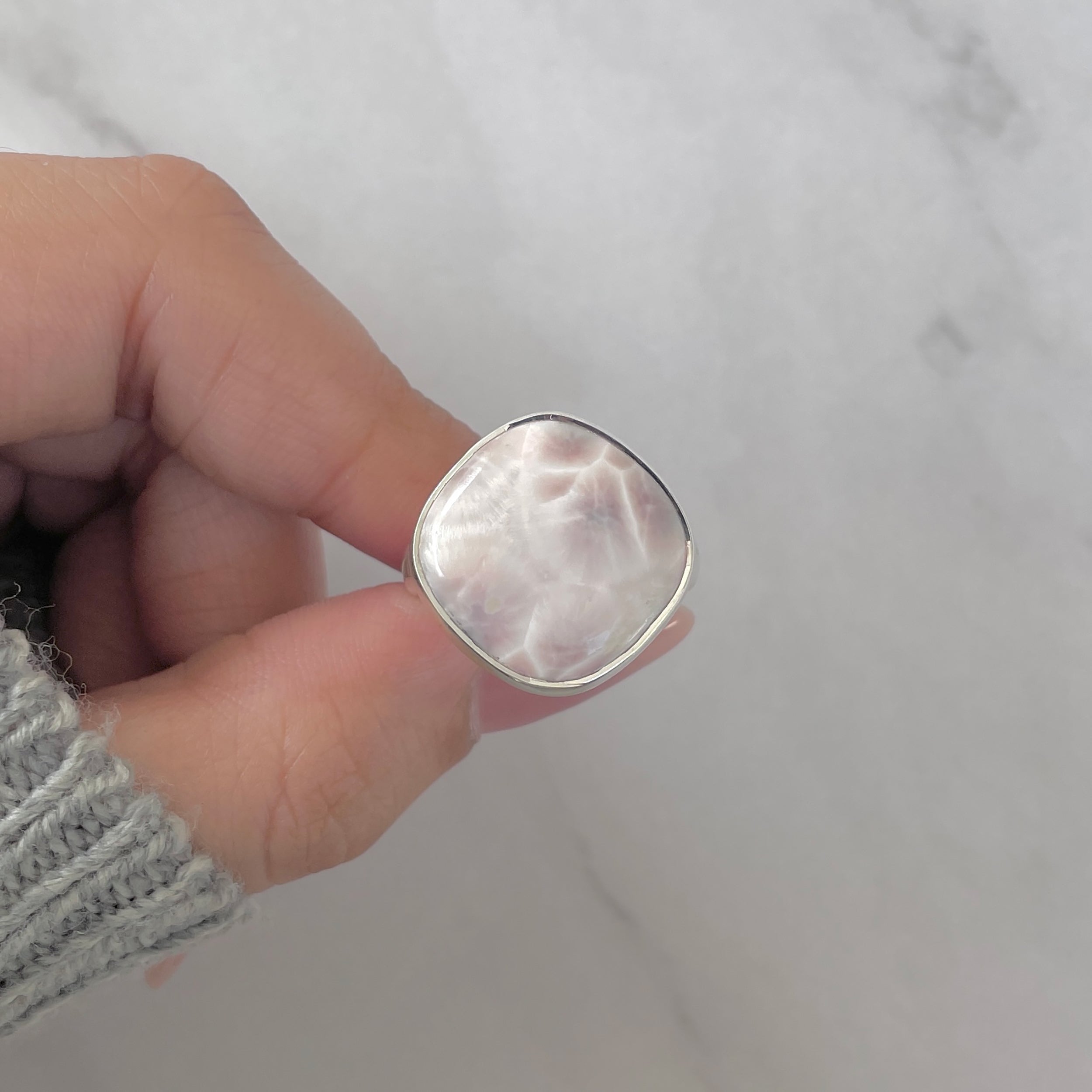 Natural Pink Natrolite / Thomsonite Adjustable Ring-(THS-R-62.)