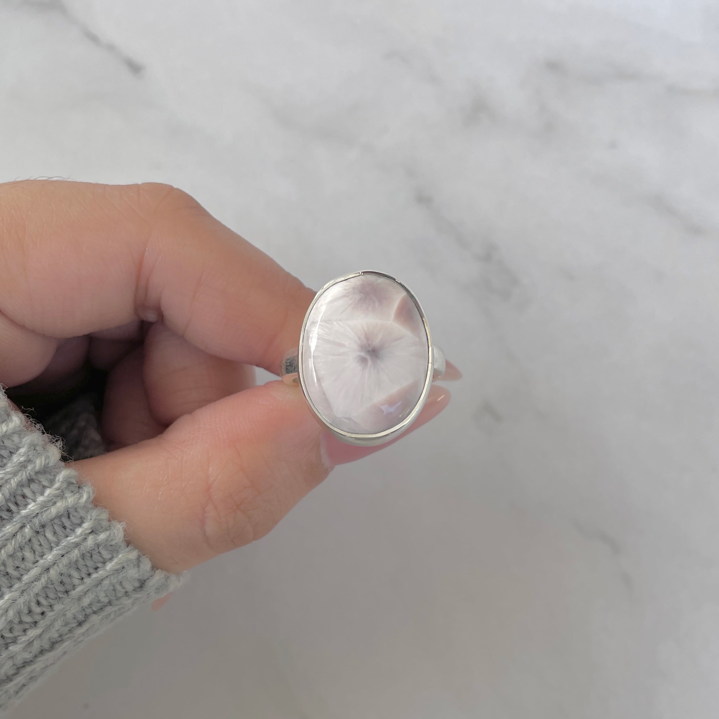 Natural Pink Natrolite / Thomsonite Adjustable Ring-(THS-R-65.)