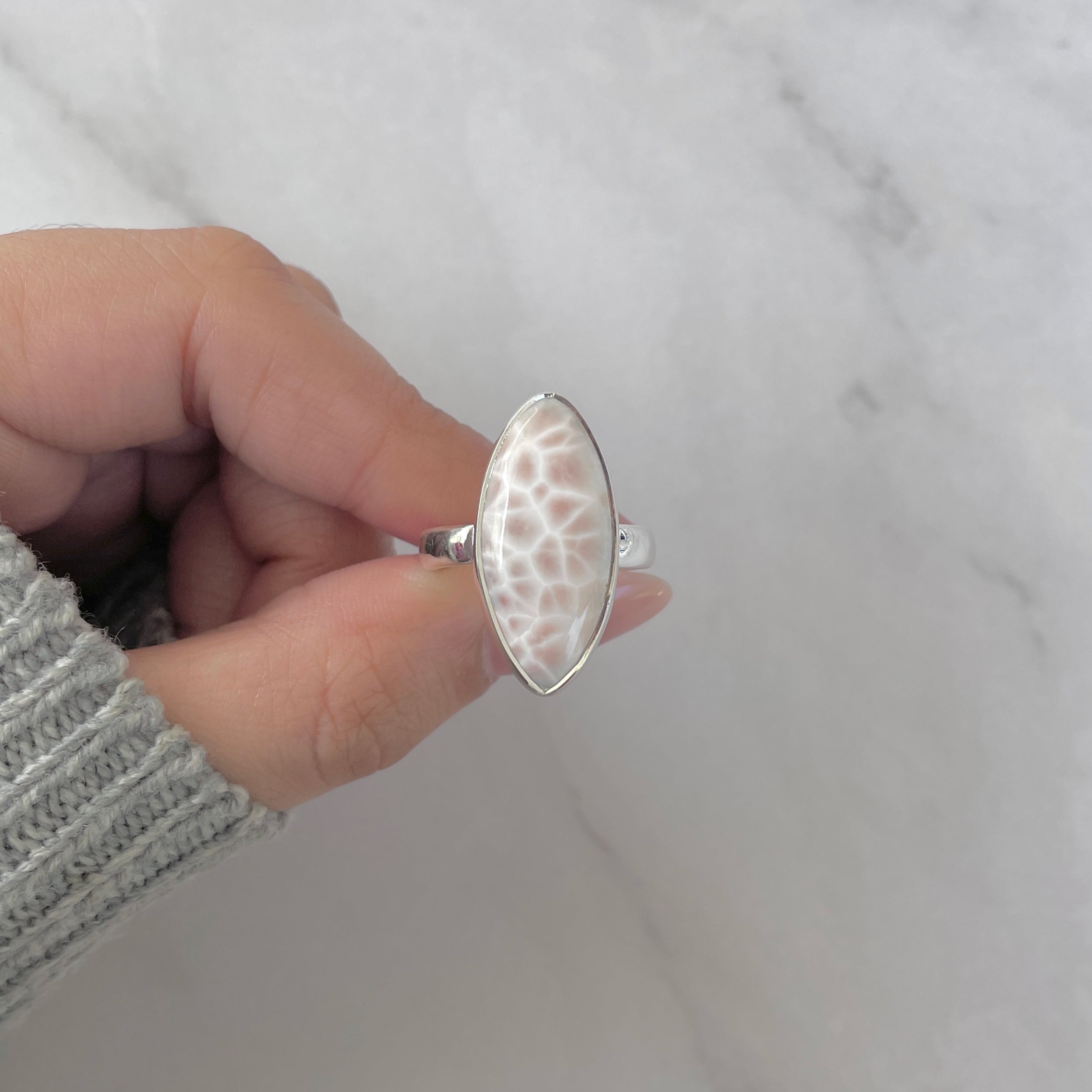 Natural Pink Natrolite / Thomsonite Adjustable Ring-(THS-R-69.)