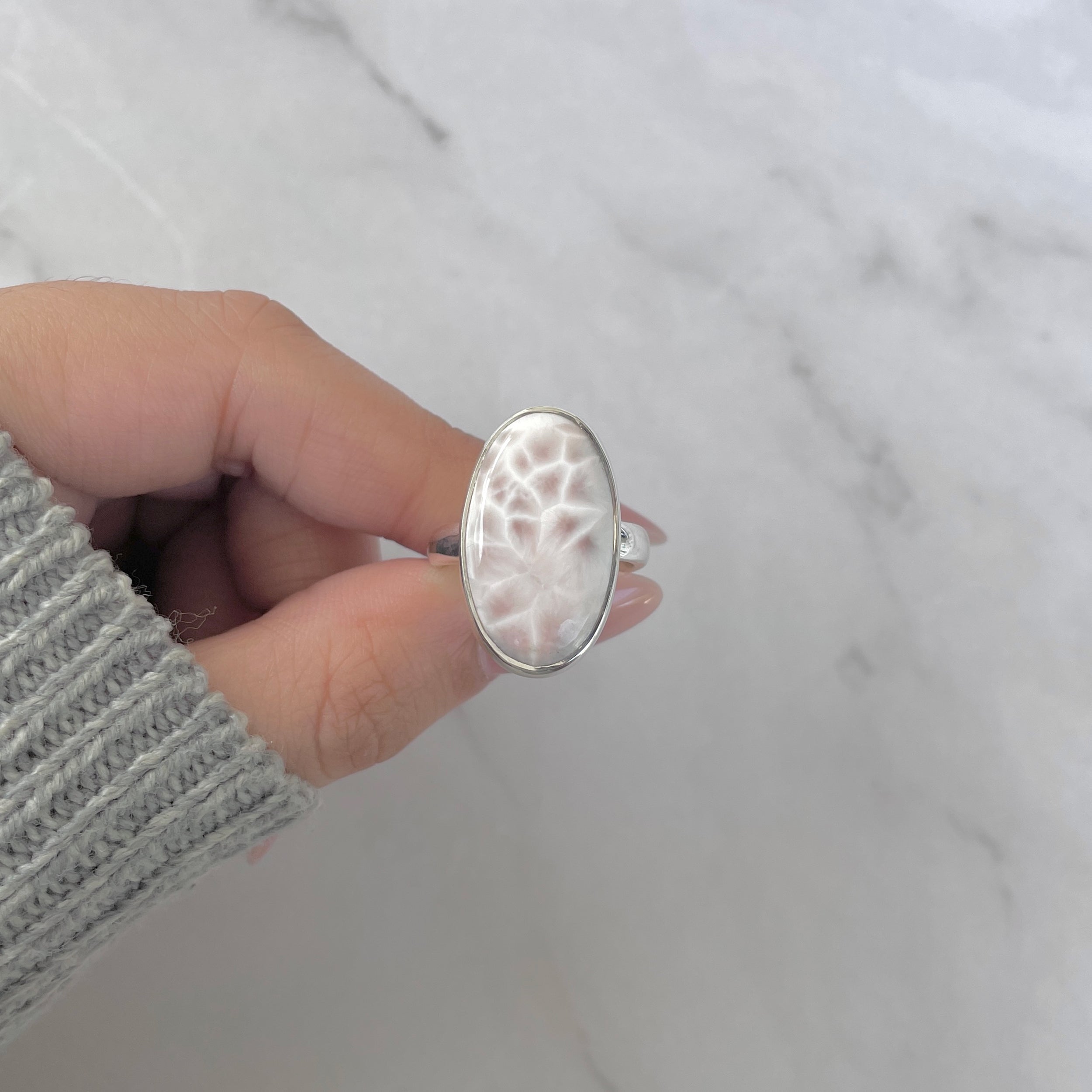 Natural Pink Natrolite / Thomsonite Adjustable Ring-(THS-R-76.)