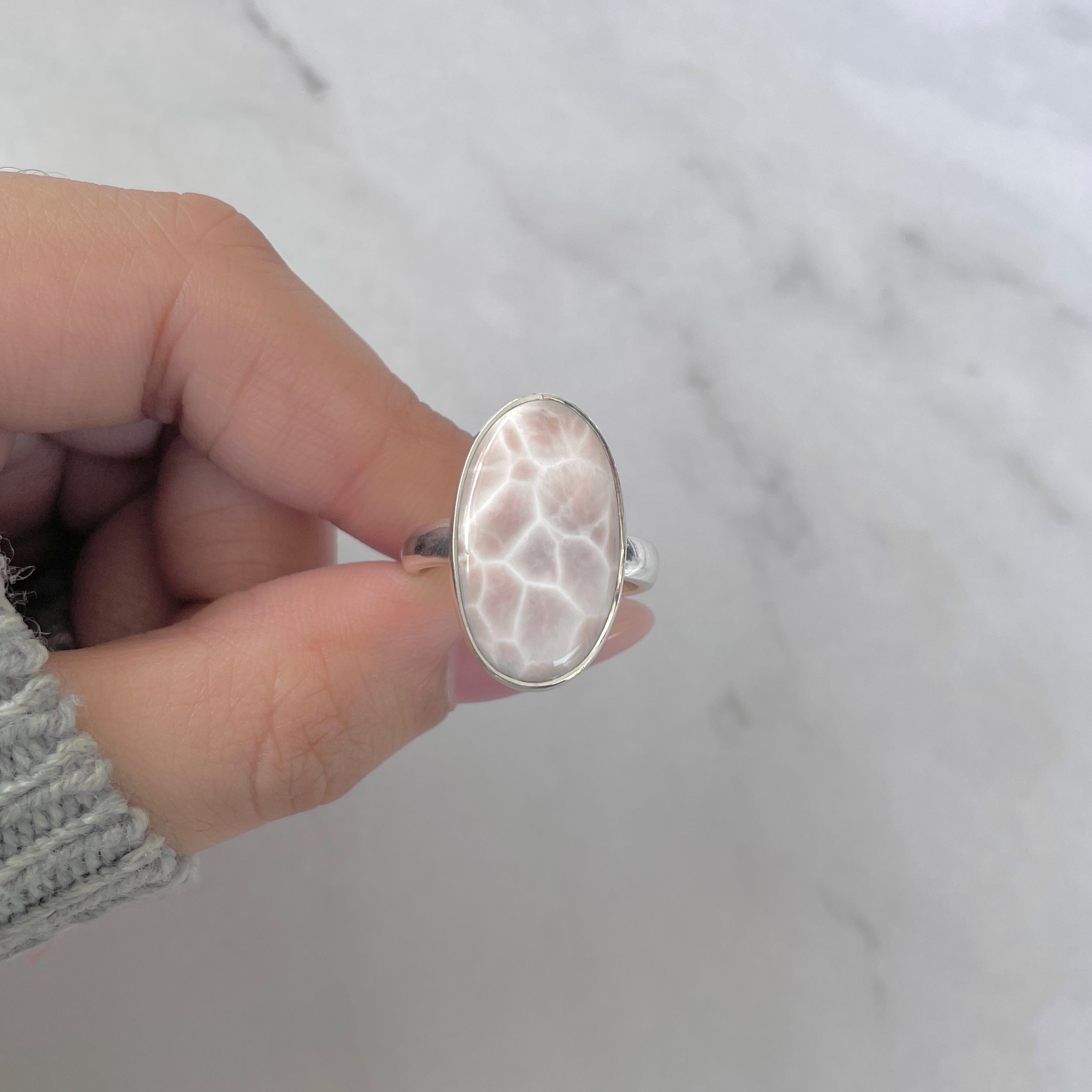 Natural Pink Natrolite / Thomsonite Adjustable Ring-(THS-R-79.)