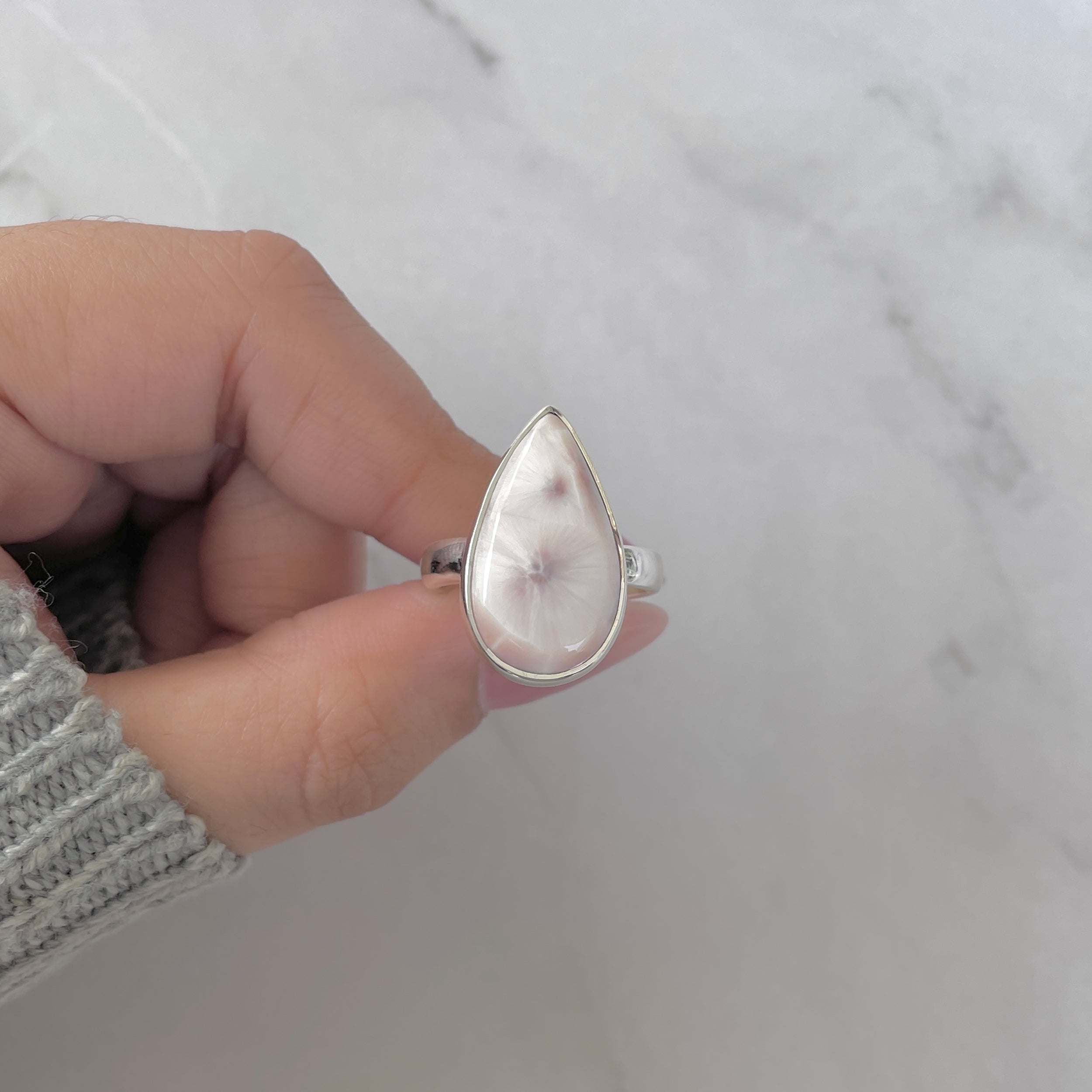 Natural Pink Natrolite / Thomsonite Adjustable Ring-(THS-R-80.)