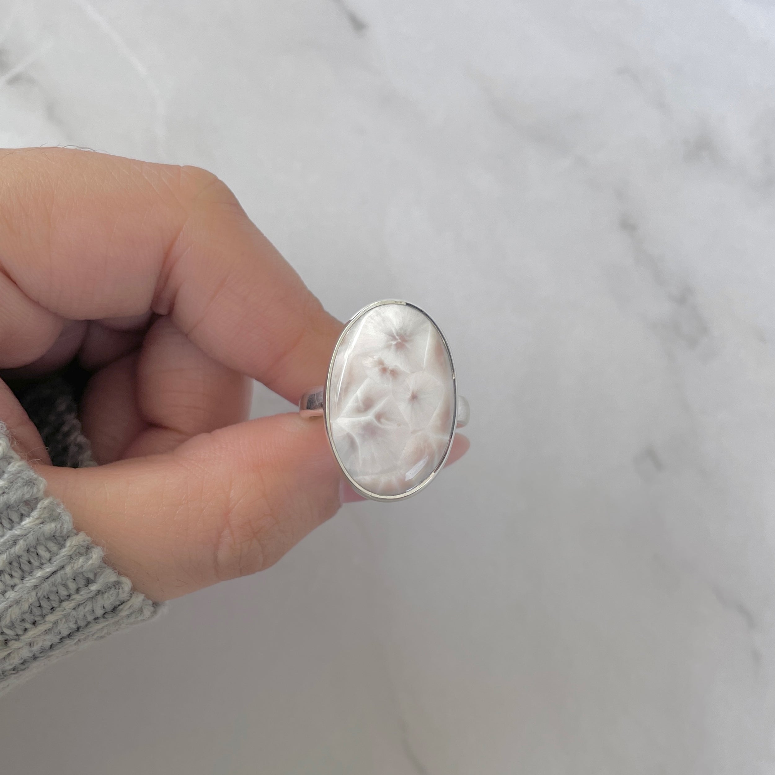 Natural Pink Natrolite / Thomsonite Adjustable Ring-(THS-R-81.)