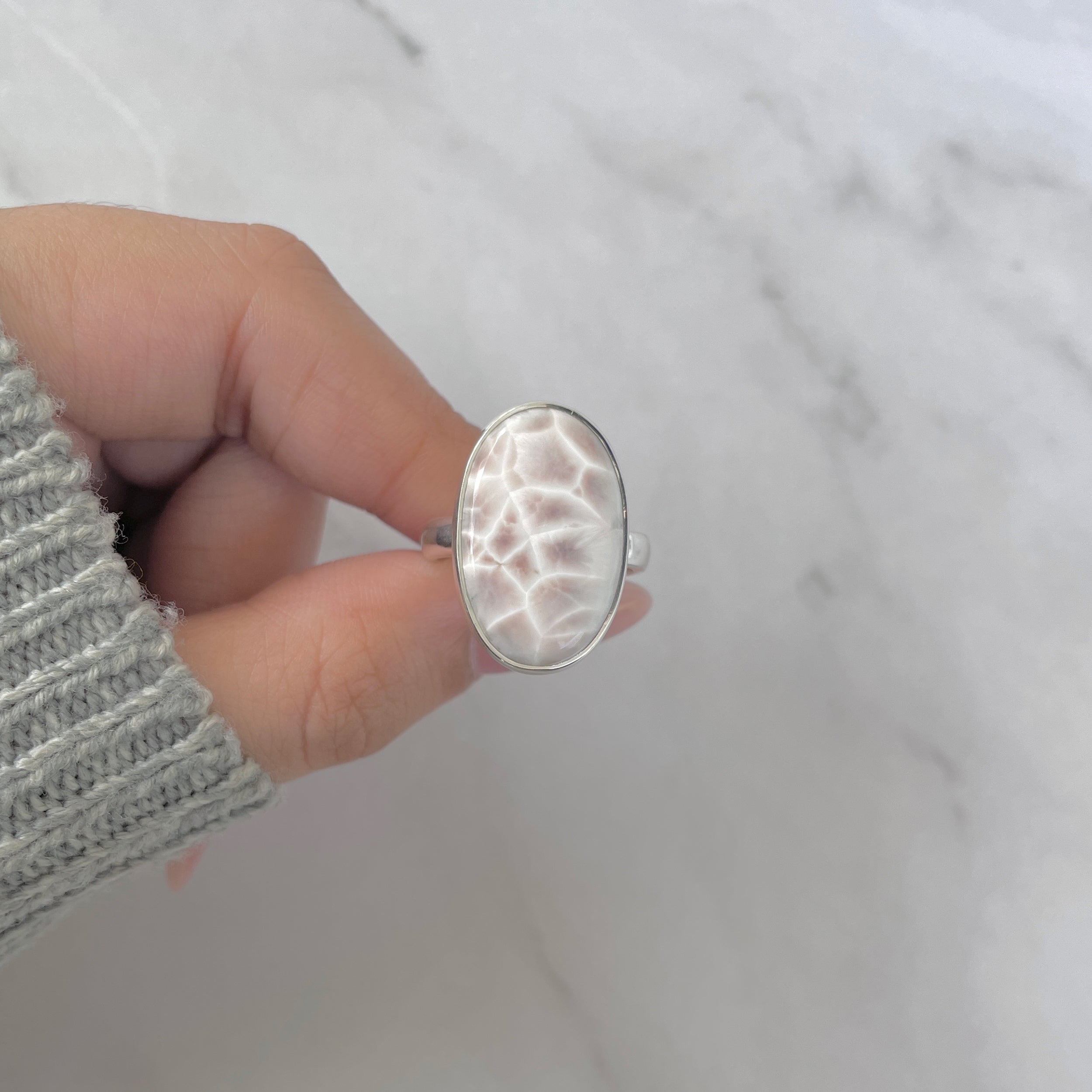 Natural Pink Natrolite / Thomsonite Adjustable Ring-(THS-R-82.)