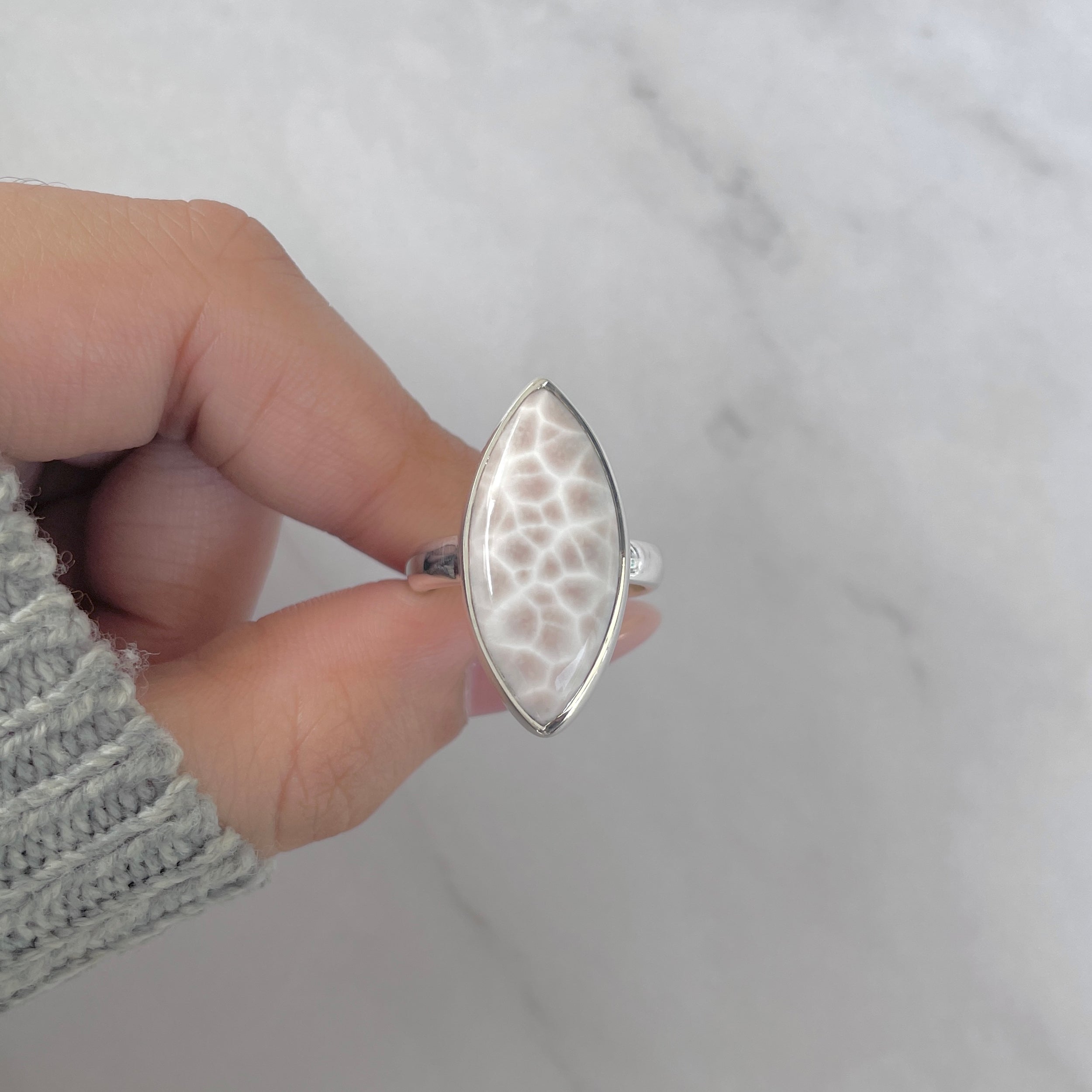 Natural Pink Natrolite / Thomsonite Adjustable Ring-(THS-R-84.)