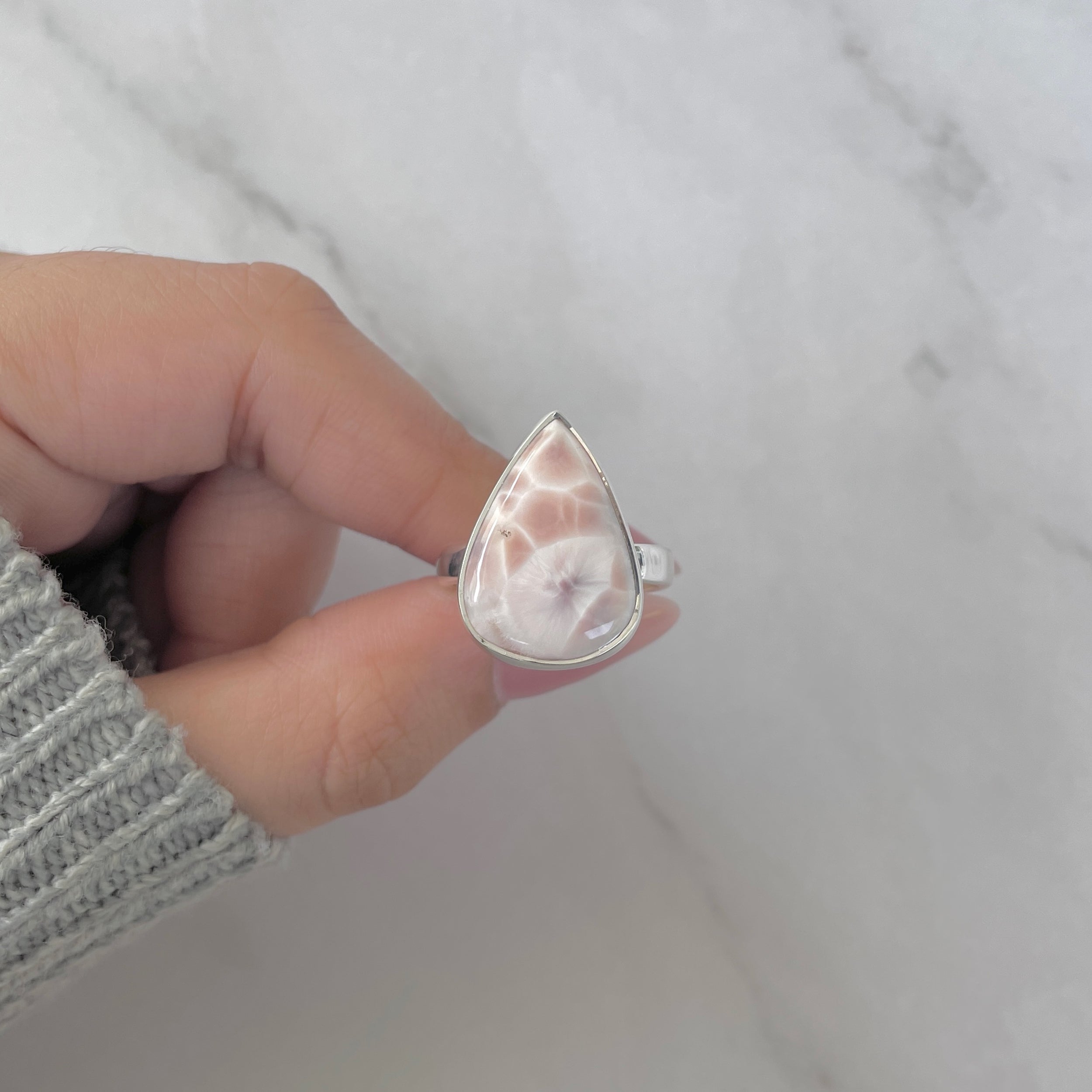 Natural Pink Natrolite / Thomsonite Adjustable Ring-(THS-R-87.)