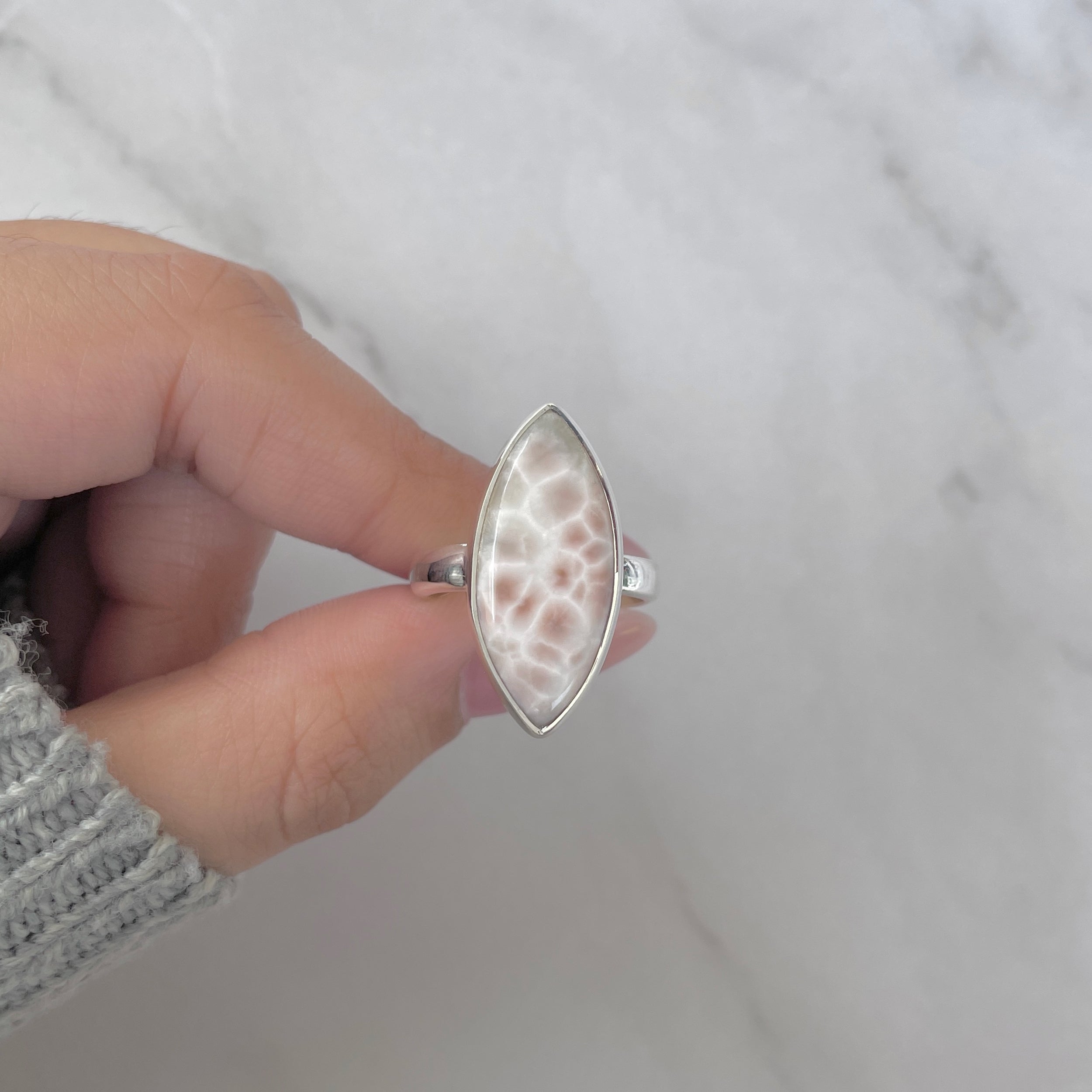 Natural Pink Natrolite / Thomsonite Adjustable Ring-(THS-R-88.)